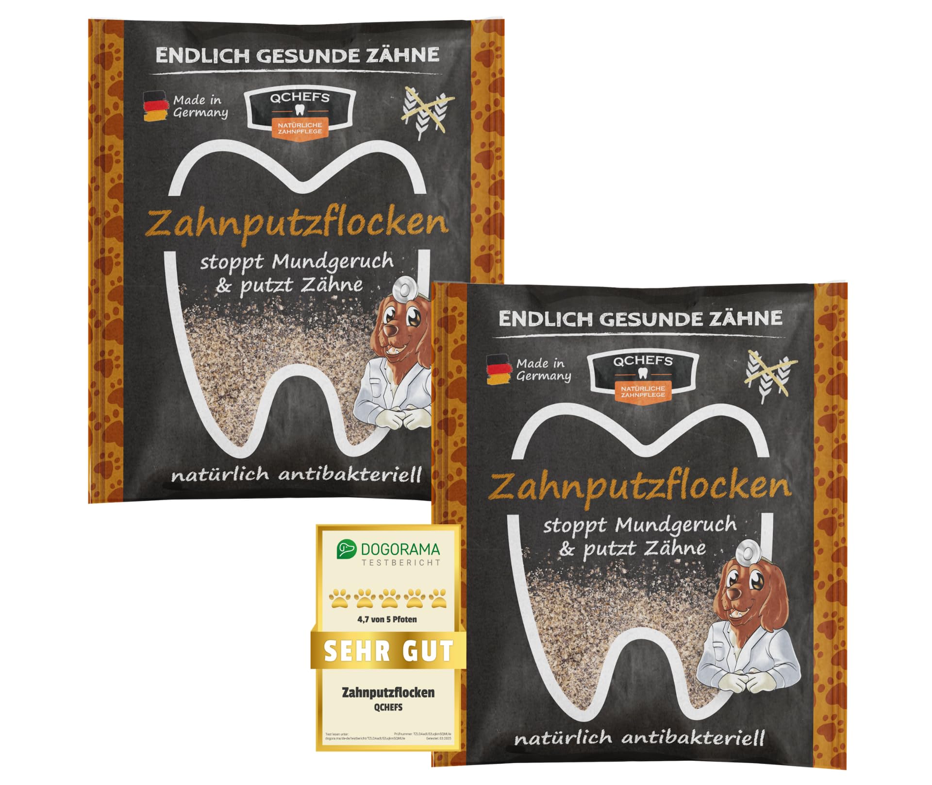 QCHEFS 2er Pack Großpackung Papie Zahnputzflocken für große Hunde - Zahnpflege Hund, ohne Dentalspray für Hunde, Zahnsteinentferner & Mundgeruch Kontrolle, Ideal für Hunde von der Schleckmatte