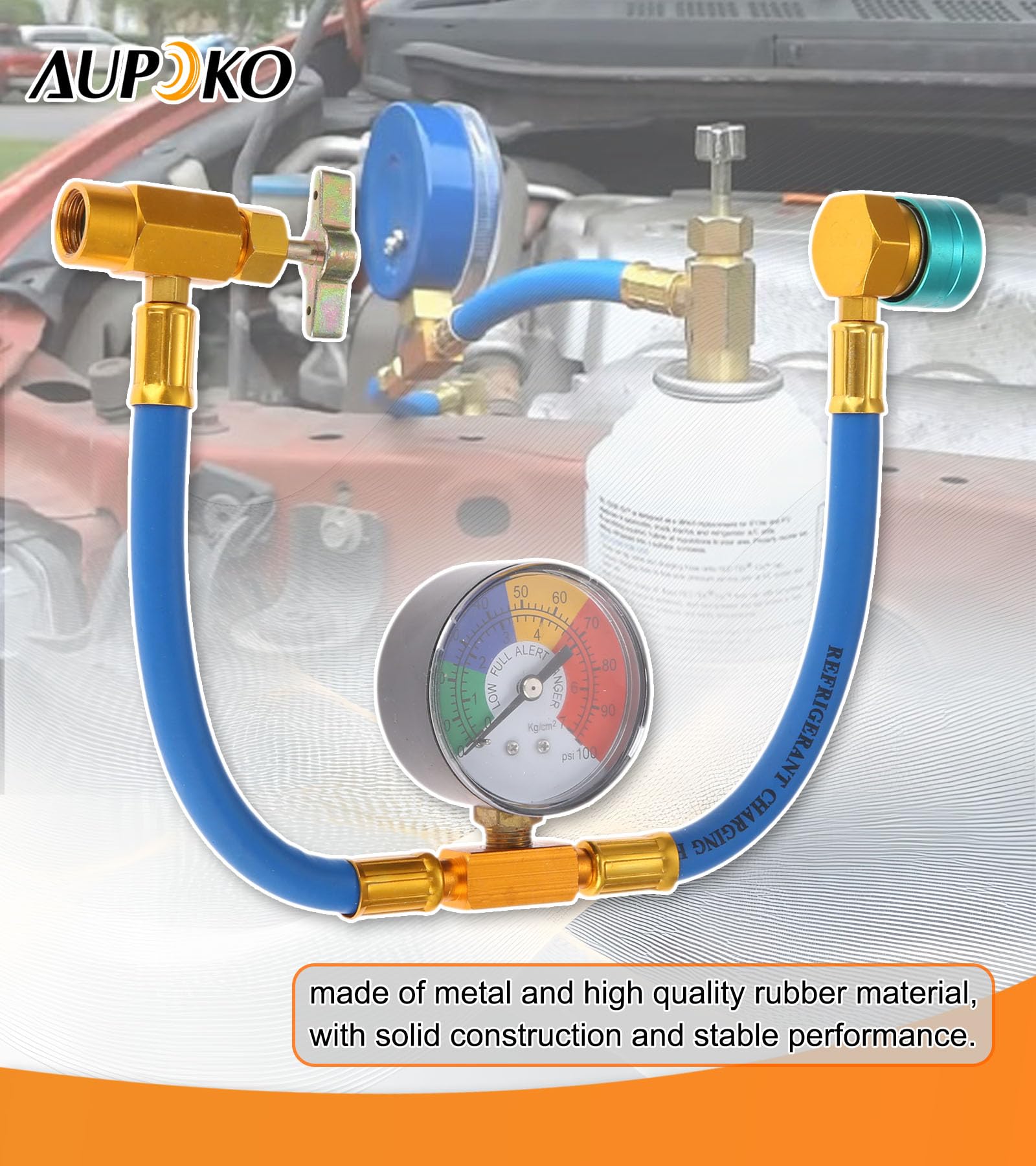 Aupoko R1234YF R1234YF - Kit per tubo di ricarica refrigerante Acme a sinistra per auto e casa A/C Refrigerant System R1234YF Low Side Quick Coupler e manometro per auto e casa A/C Refrigerant System