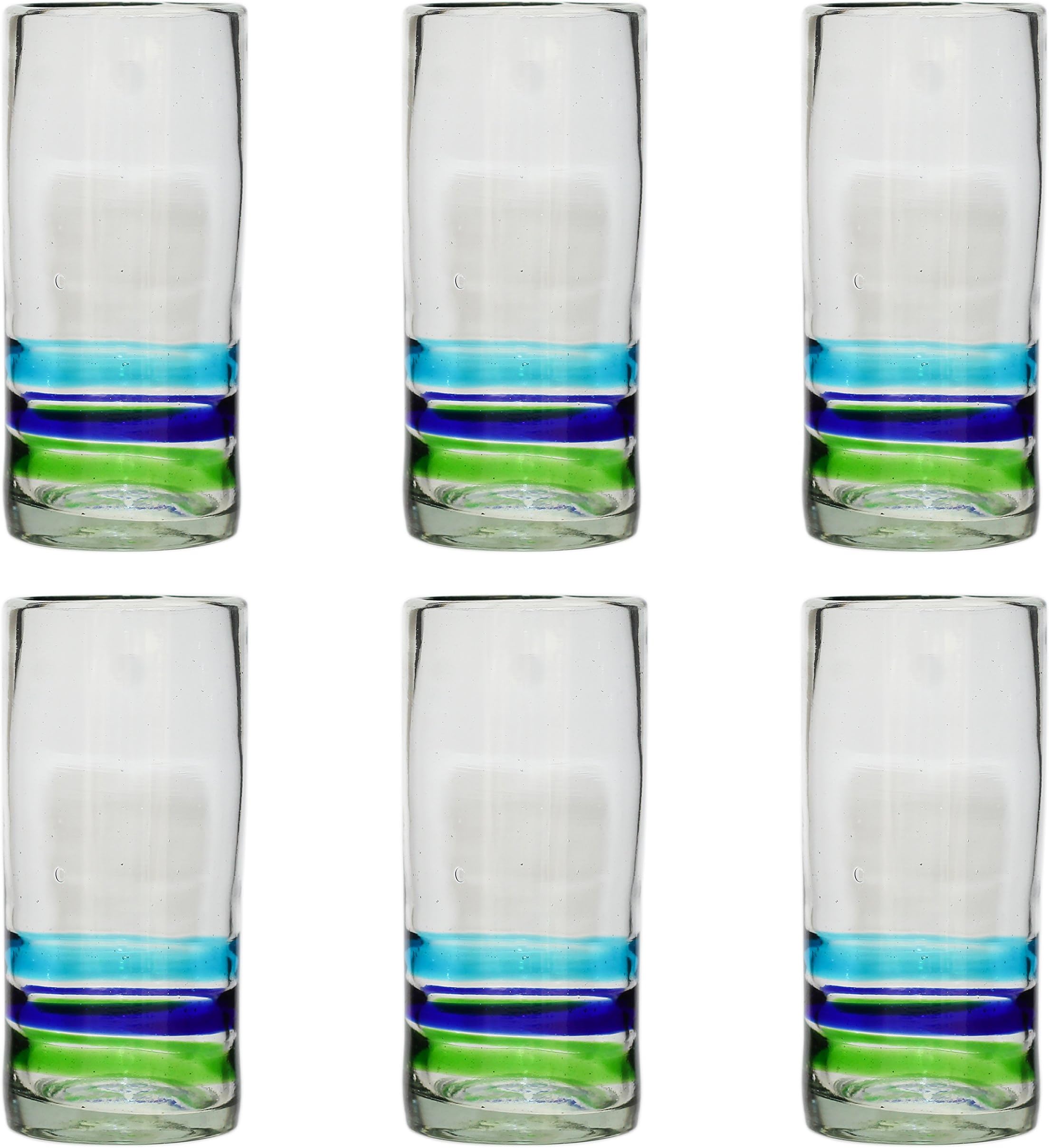 Tumia Handmade Hi-Ball (Collins) Glasses - 3 Coloured Ring - Set of 6