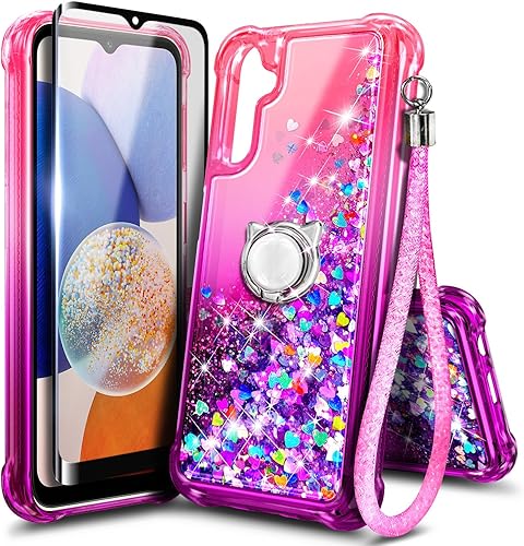Miniatura 7 de NZND Funda compatible con Samsung Galaxy A14 5G con protector de pantalla de vidrio templado (cobertura máxima), soporte de anillocorrea de muñeca,
