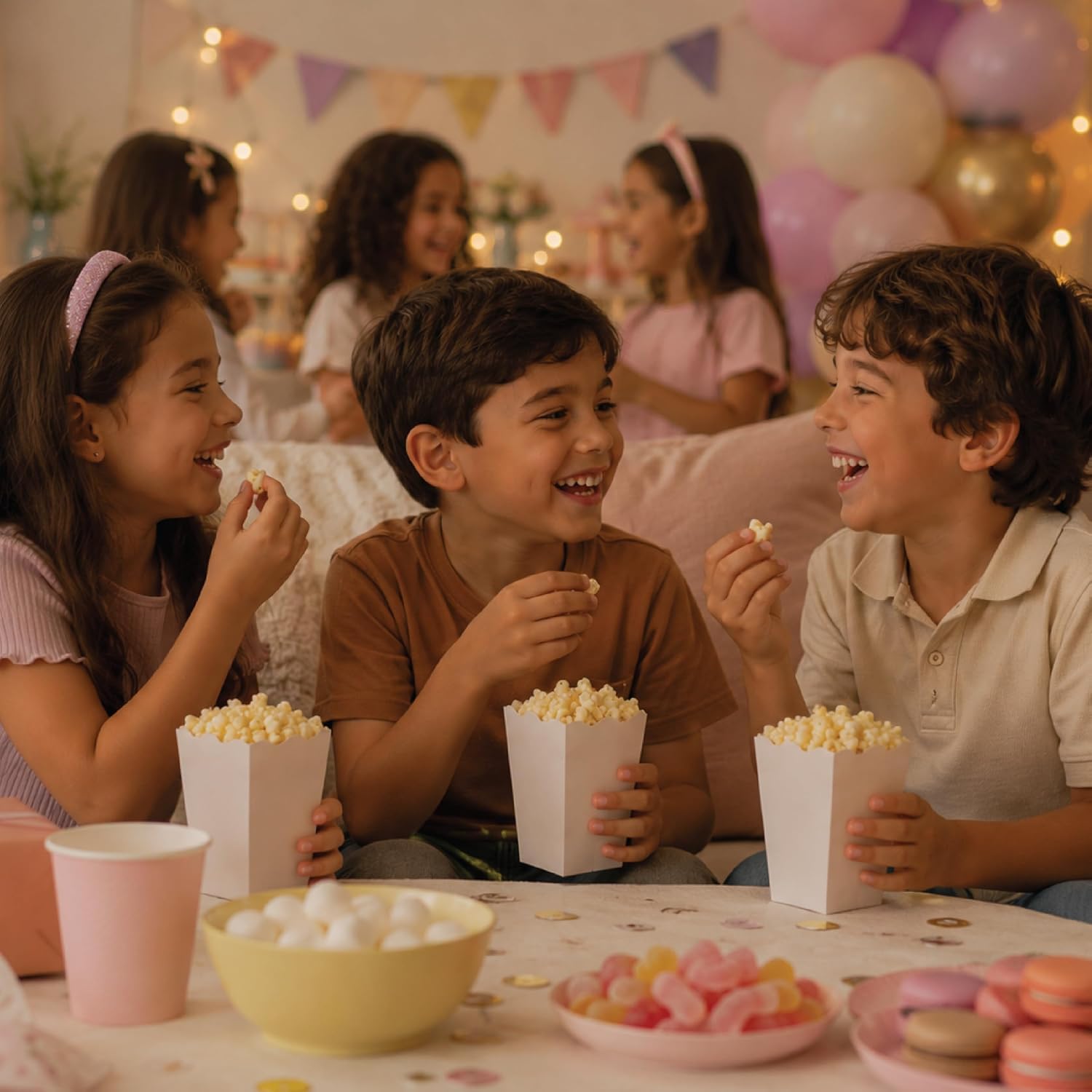 100 Pack White Popcorn Boxes, 4 Inches tall, Cardboard Disposable Popcorn Container for Parties, Movie Night, Snacks, Decorations (Mini)