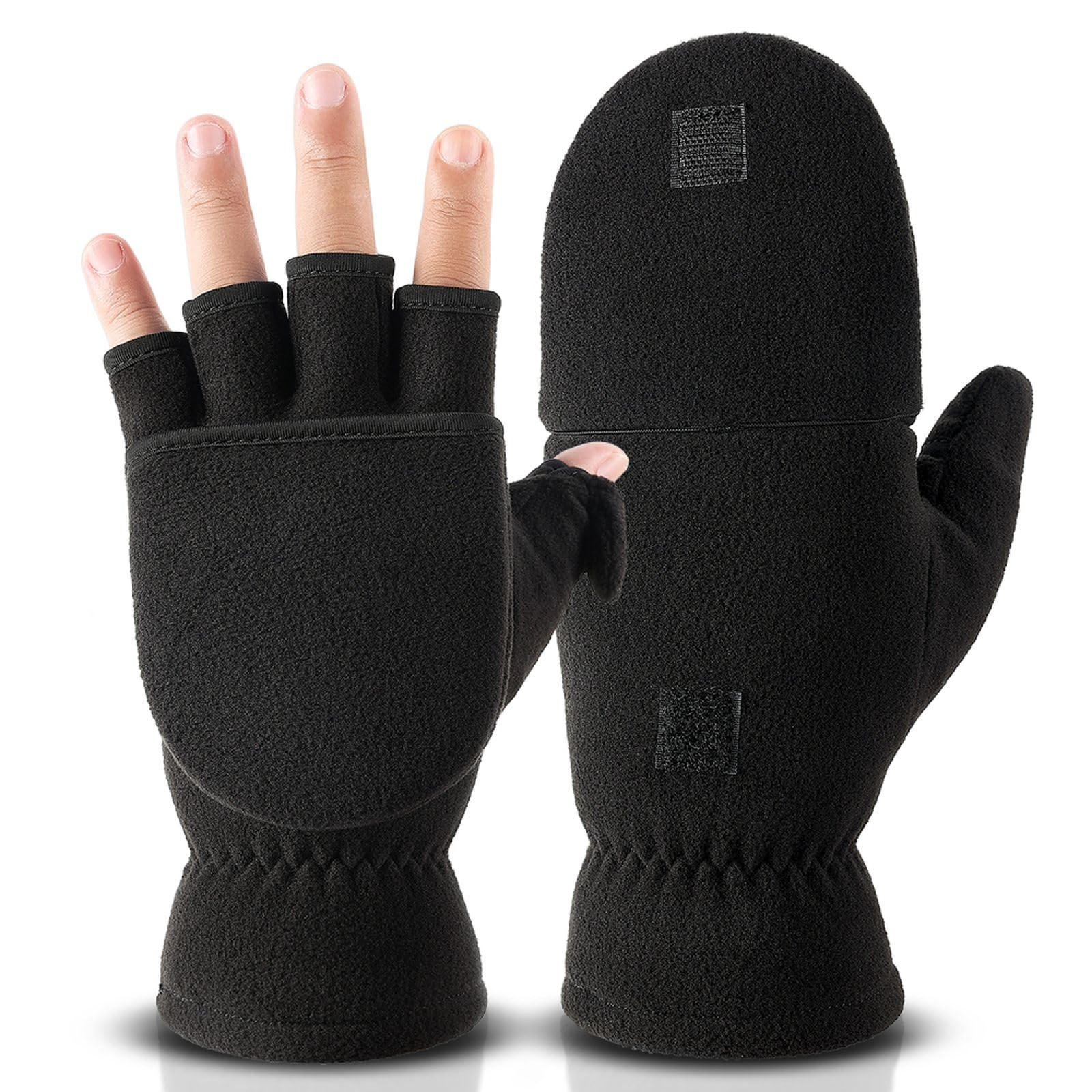 OZEROWinter Fingerless Gloves Convertible Mittens: Warm Mitten Touchscreen Half Finger Gloves Thermal Polar Fleece Insulated Lining Windproof for Women Men Texting Driving Cycling Running