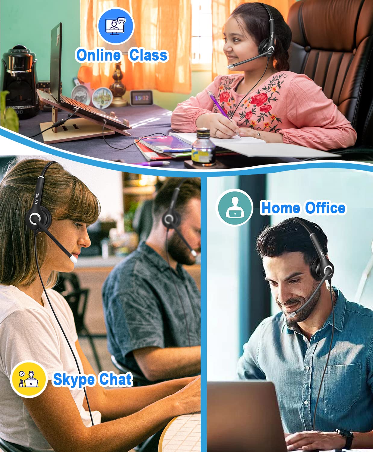 Casque de Téléphone Portable 3,5mm avec Micro Anti-Bruit, Oreillette PC USB-C pour Ordinateur Portable, iPhone Samsung Smartphone, Bureau Professionnel Centre d'appels, Zoom Teams Skype, Chat Claire