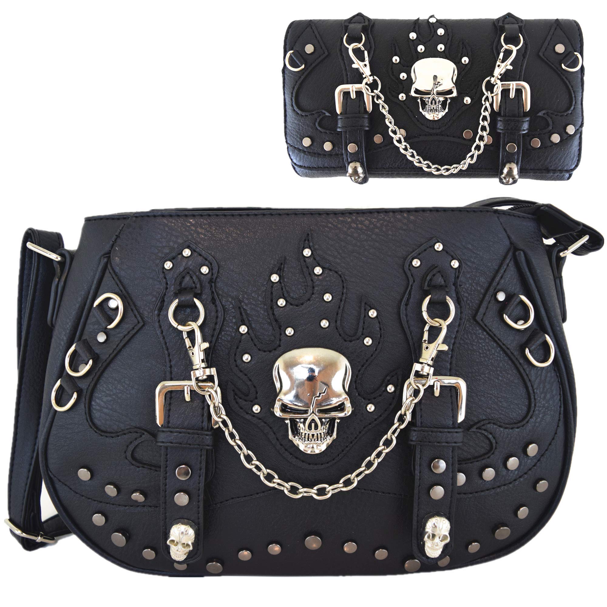 Punk Gothic Skull Chain Crossbody Handbag Removable Strap Purse Women Single Shoulder Bag/Wallet Black