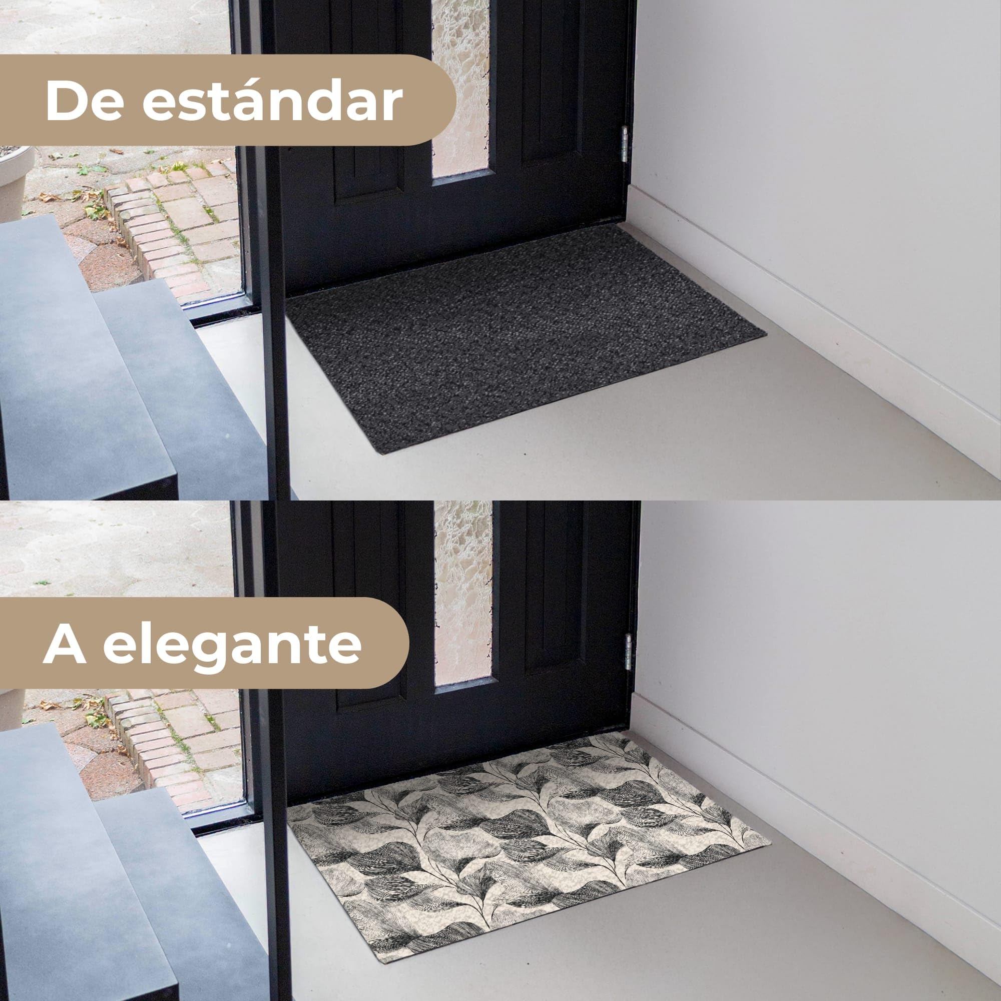 MuchoWow© Felpudo 60x90 cm Graciosos Divertidos Divertido Entrada Casa Tapete Goma Original Amazon Alfombra de Alfombrillas Interior Exterior Botánico - Hojas - Negro