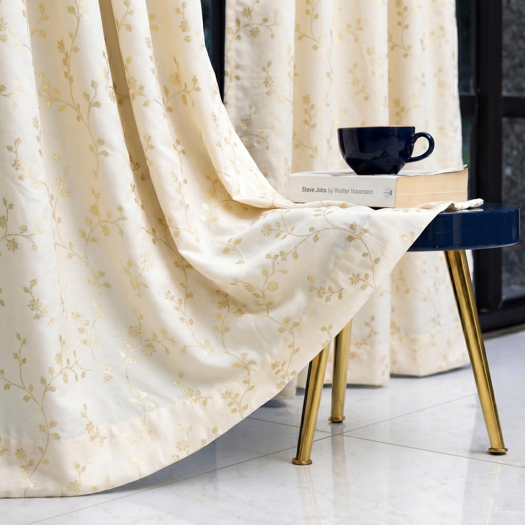 Velvet 70 to 80% Blackout Door Curtains 9 Feet Long Set of 2, Triple Weave Parda 9 Feet Long with Grommet Design for Home Decor, Bedroom Darkening (9x4 Feet Cream-picture-31
