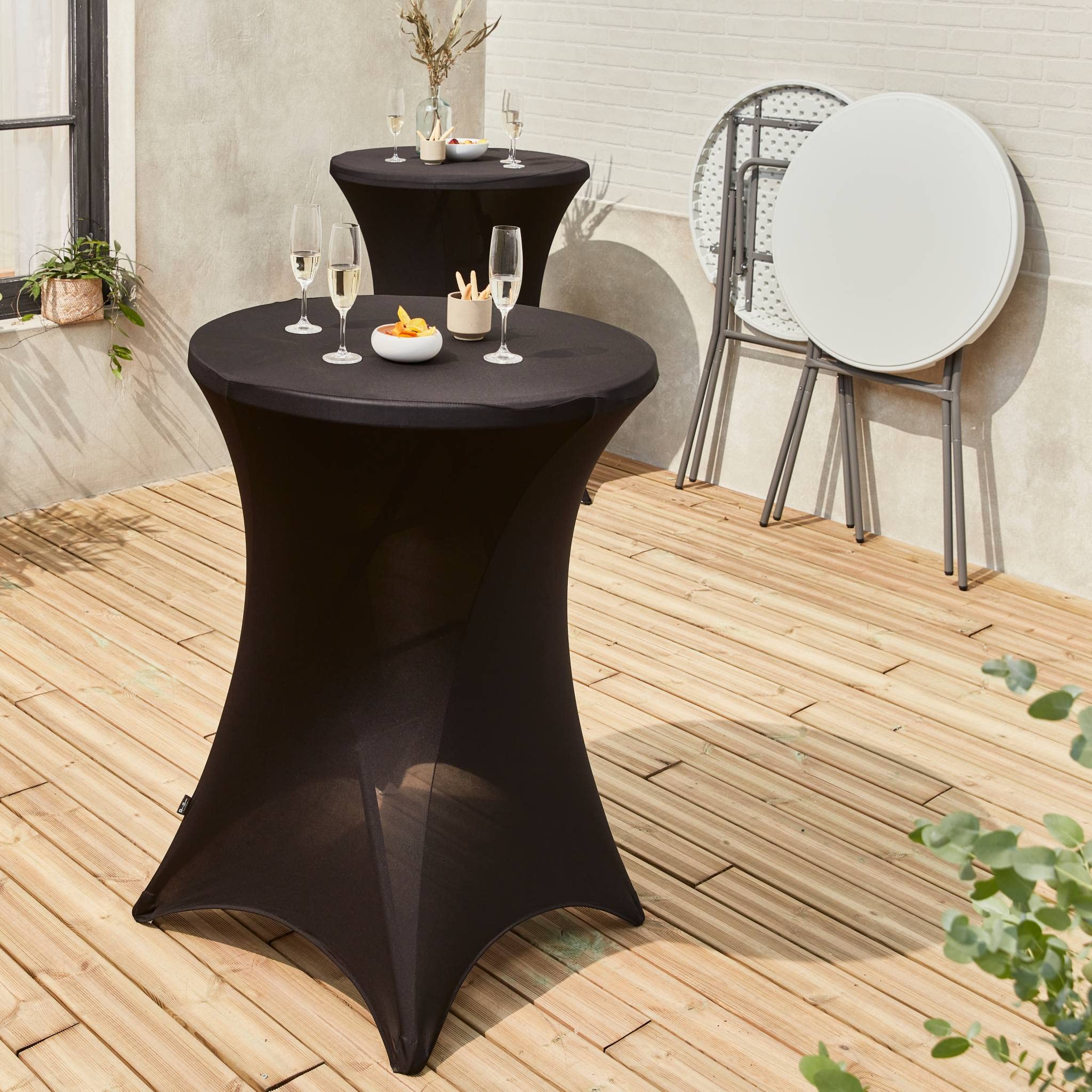 Alice's Garden sweeek - Juego de 2 mesas de recepción - Gala - Mesa de pie, Plegable, Ø80cm x 110cm + 2 Fundas de poliéster, Negro