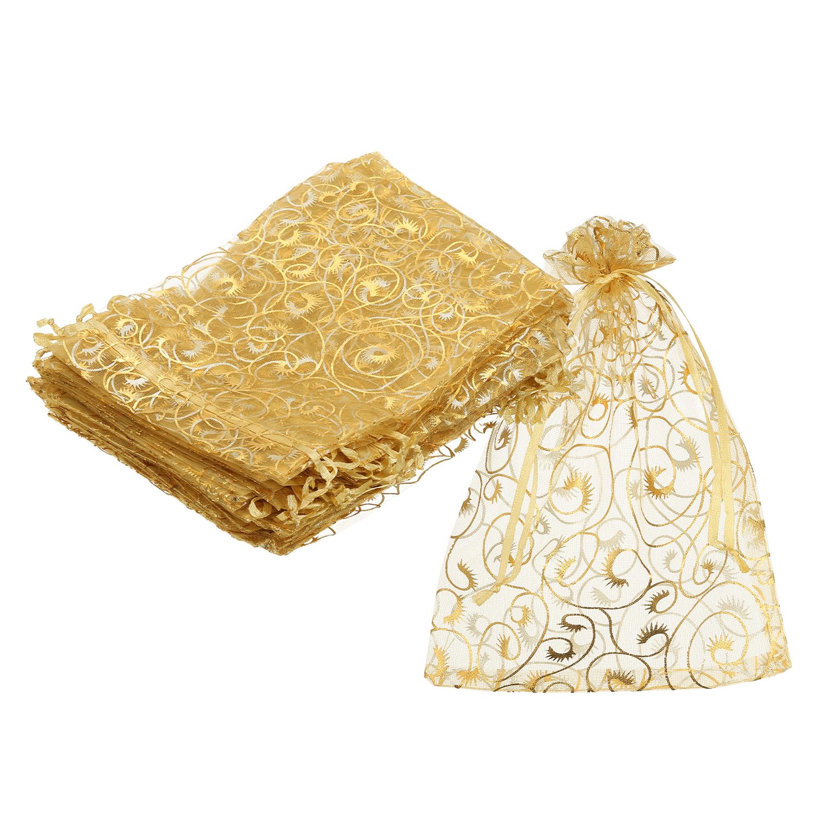 sourcing map Organza Bags, 50Pcs 13 x 18cm Candy Mesh Bag with Drawstring Jewelry Gift for Party Favor Pouch Christmas Wedding Festival Small Gift, Gold