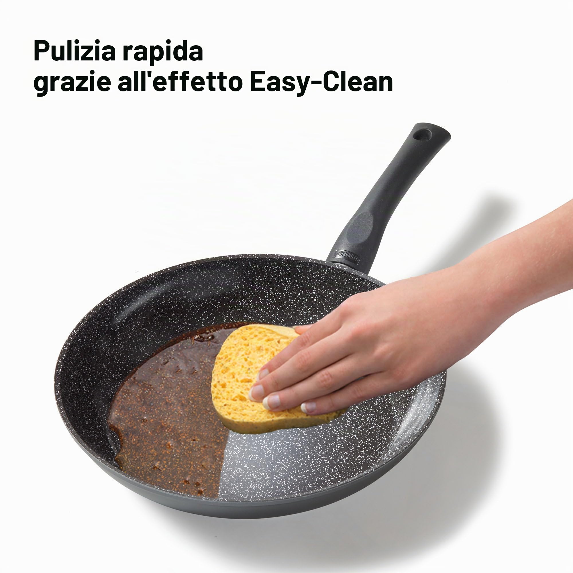 STONELINE Batteria Pentole e Padelle in CERAMICA 16 Pezzi 18/20/24/28 cm, Coperchi Salvapadelle, Rivestimento Antiaderente con Vere Particelle di Pietra Senza PFAS, a Induzione, Tutti i Piani Cottura