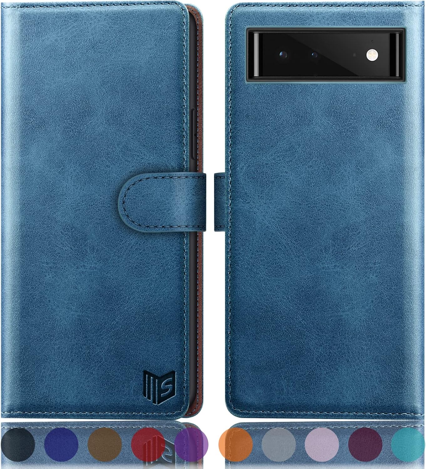 SUANPOT for Google Pixel 6 5G with RFID Blocking Wallet case Credit Card Holder,Flip Book PU Leather Phone case Shockproof Cover Cellphone Women Men for Google Pixel6 case Wallet(Sky Blue)