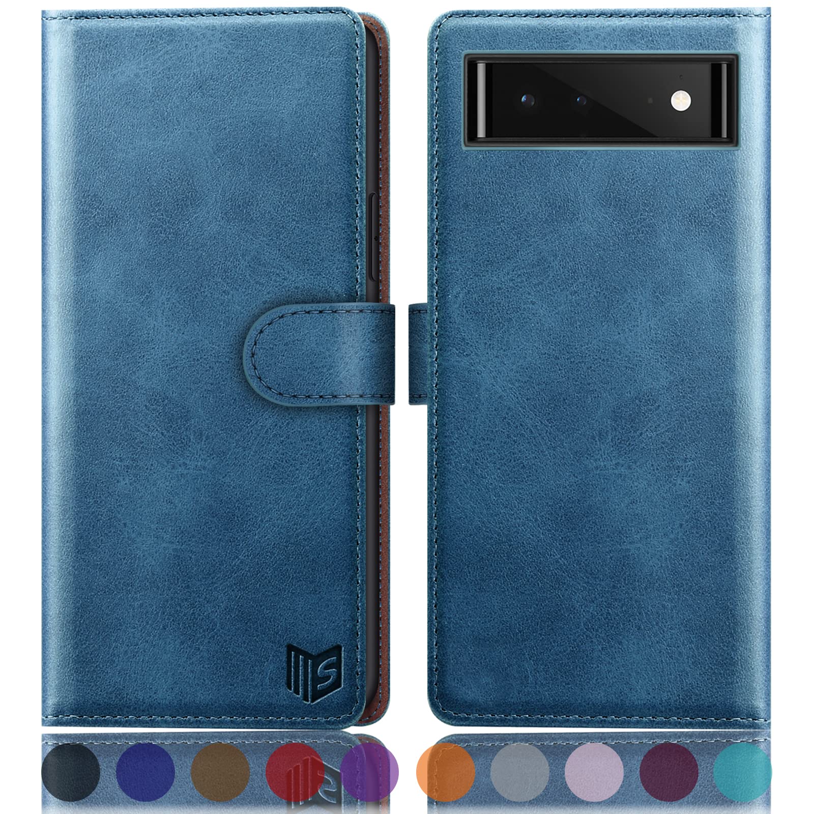 SUANPOT for Google Pixel 6 5G with RFID Blocking Wallet case Credit Card Holder,Flip Book PU Leather Phone case Shockproof Cover Cellphone Women Men for Google Pixel6 case Wallet(Sky Blue)