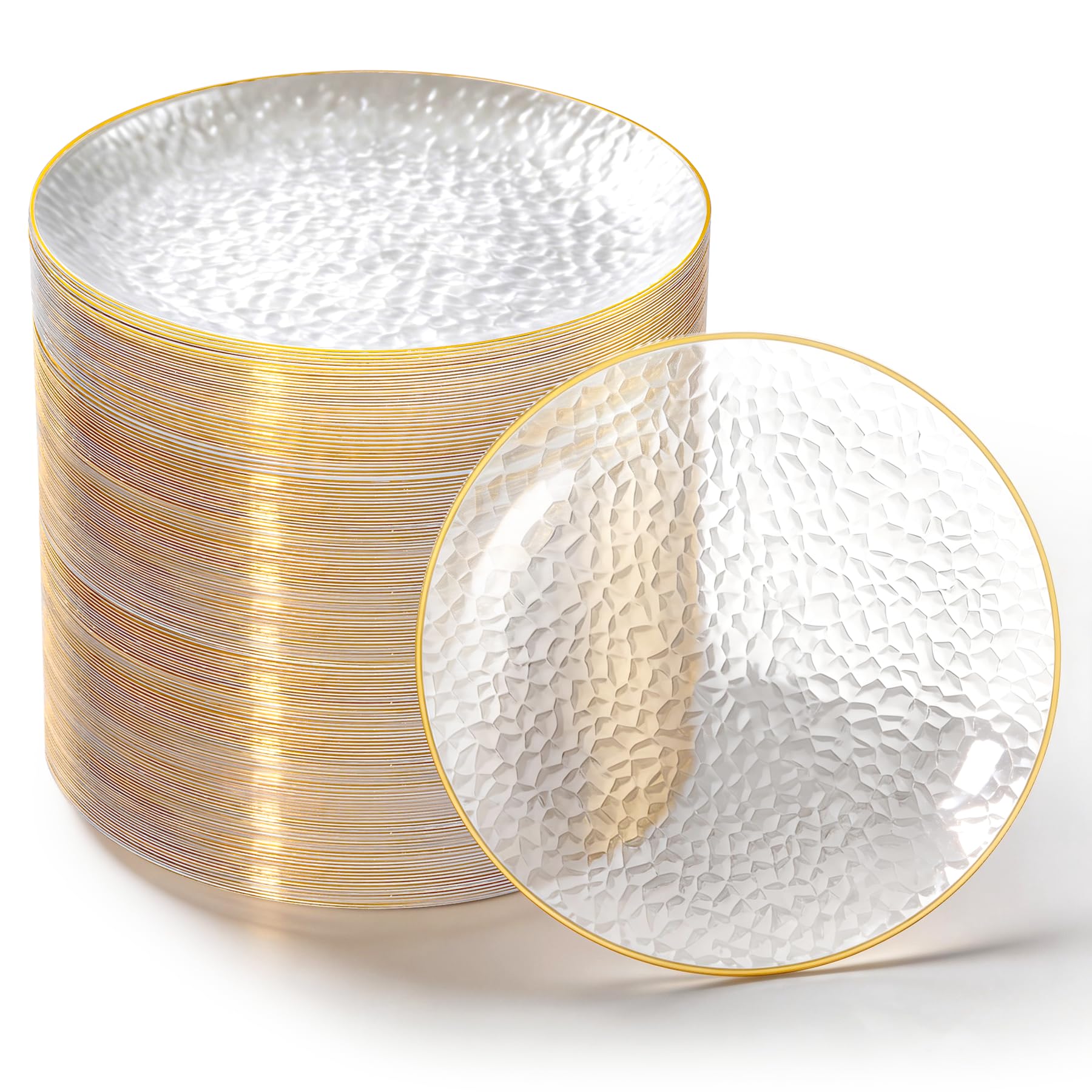 Photo 1 of Ciselure 100PCS Gold Plastic Plates, 10 Inch