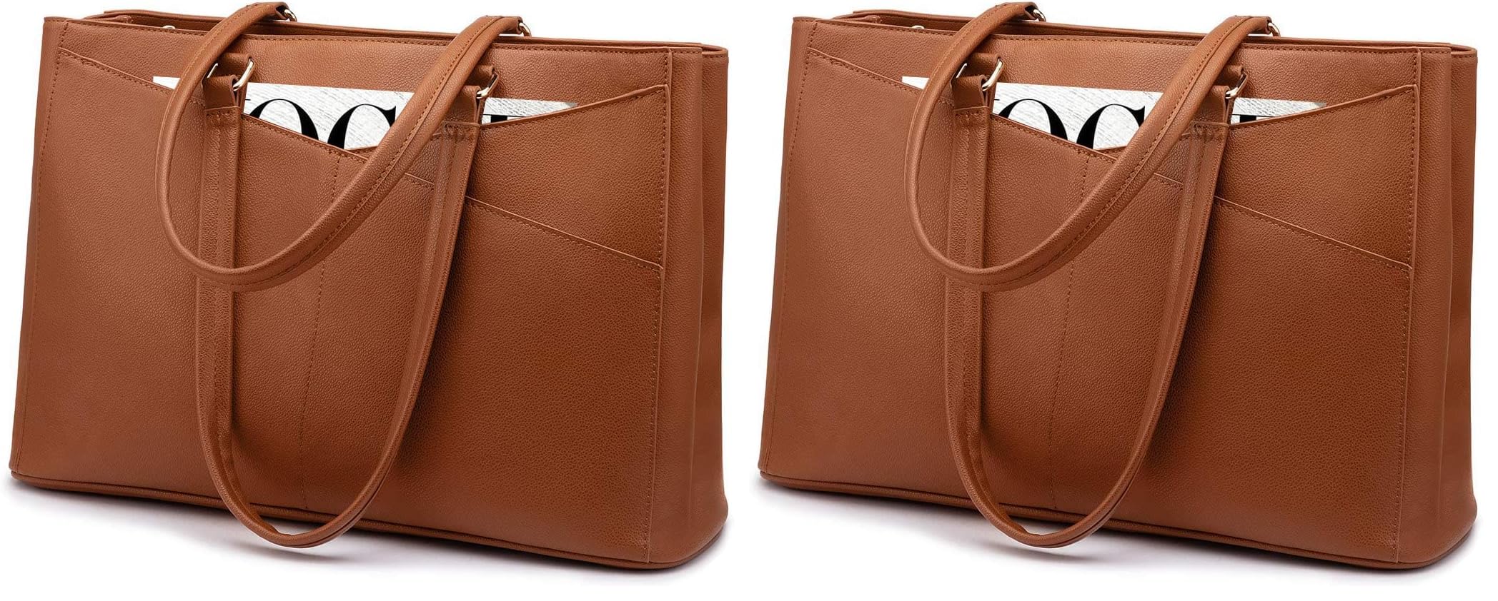 LOVEVOOK Laptop Tote Bag for Women,15.6 Inch Waterproof Computer Bags Women Business Office Work Bag Briefcase, Brown (Pack of 2)