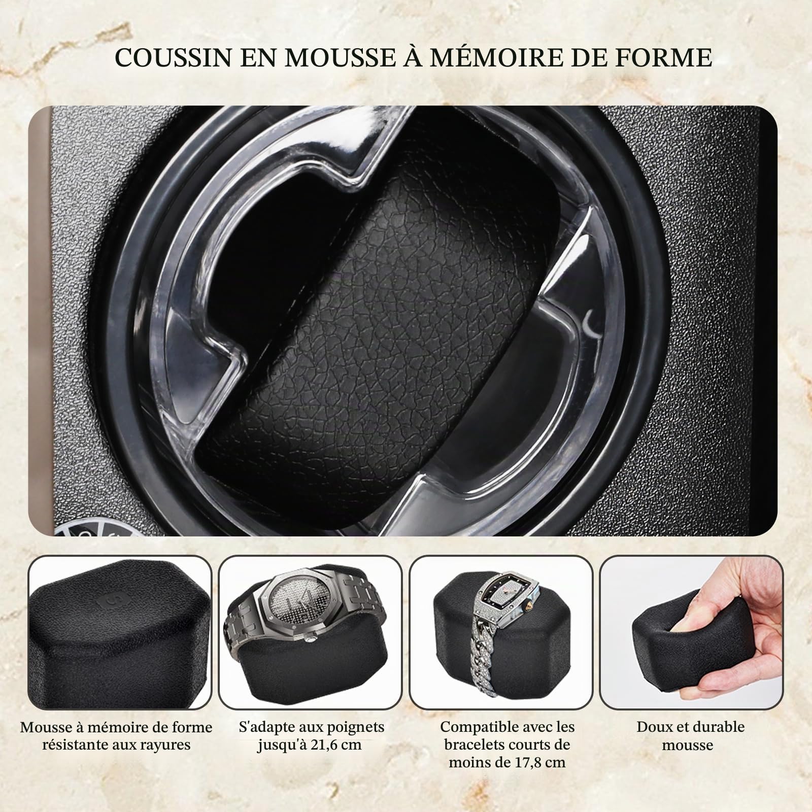GAIN EXPRESS Remontoir Montre Automatique, Simple Tourne Montre avec 4 Modes de Rotation Remontoir avec Éclairage LED Bleu, Rembourrage en Mousse, Boîte de Rangement pour Montres Automatiques
