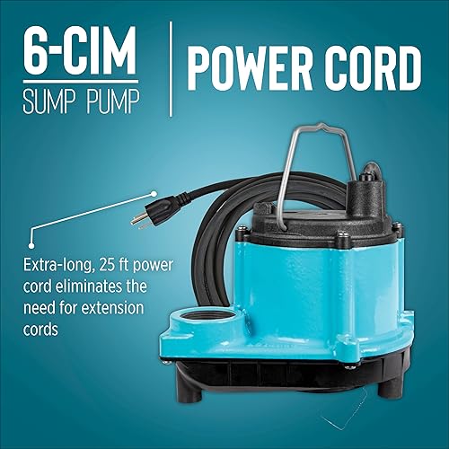 Miniatura 5 de Little Giant Bomba sumergible de sumidero 6-CIM-R de 115 voltios, 13 HP, 2750 GPH manual (sin interruptor) para sistemas de sumidero y