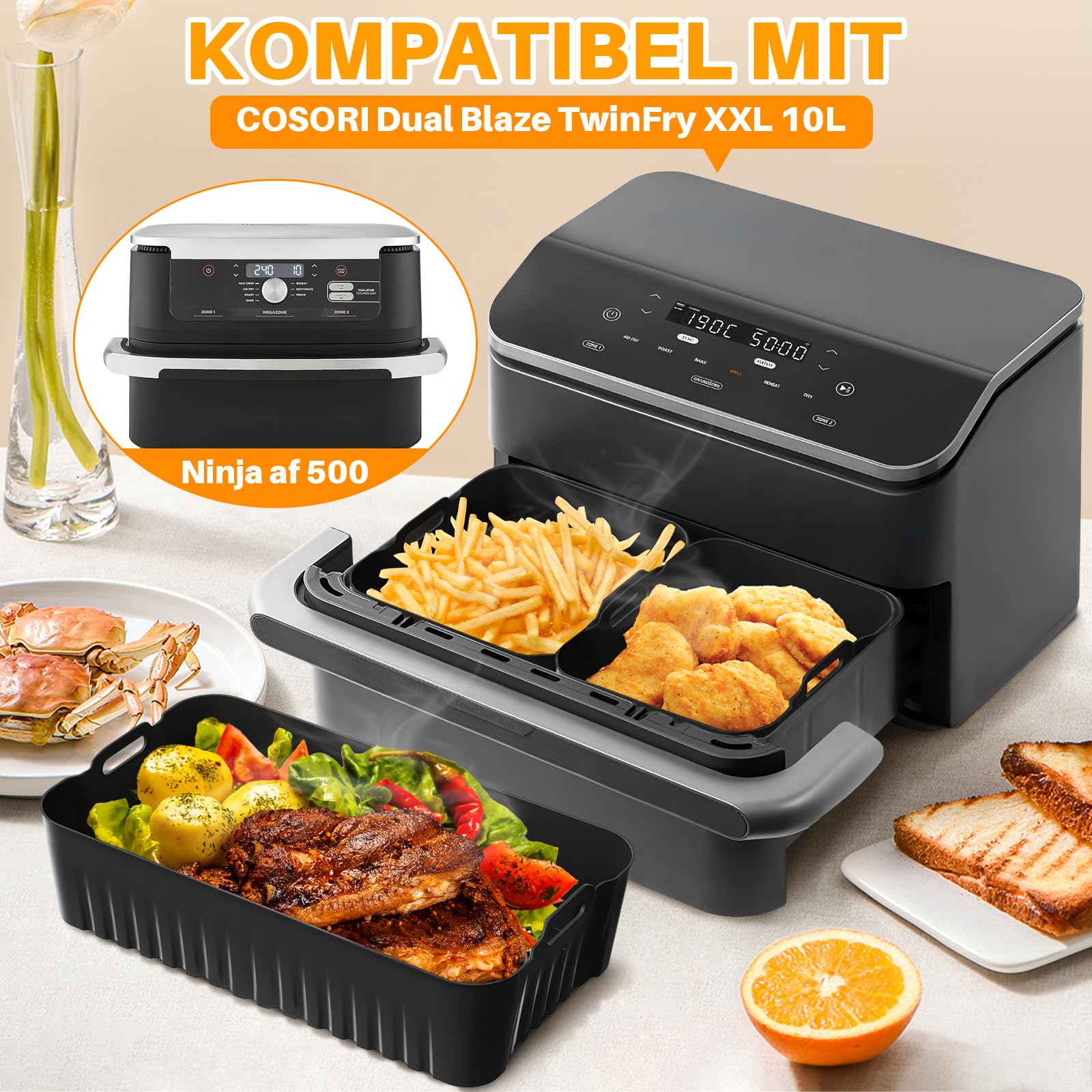 Accessoire Cosori Dual Blaze 10L Oule Silicone Air Fryer Pour Cosori Air Fryer 10L Twinfry, Lot De 3 Insert Silicone Friteuse à Air Accessoire Cosori Dual Blaze 10L Oule Silicone Air Fryer Pour Cosori Air Fryer 10L Twinfry, Lot De 3 Insert Silicone Friteuse à Air