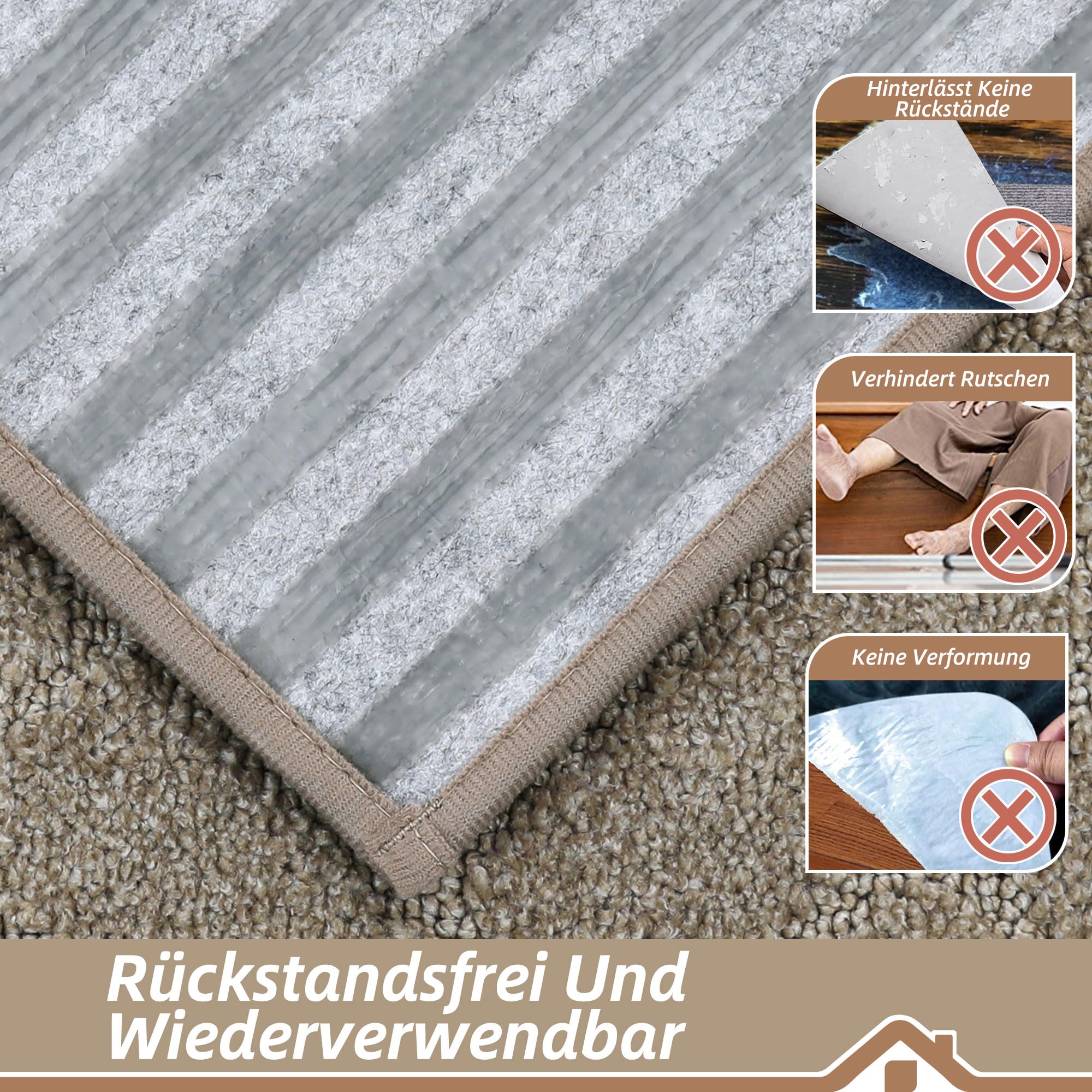 BEQHAUSE Stufenmatten, Anti-Rutsch-Treppenläufer Treppenstufen für hölzerne Schritte Innen Maschine waschbar 22x70cm Treppenstufen mit TPE - Rücken, für Kinder Ältere Haustiere, Beige, 15 Stück