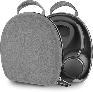 Geekria Shield Headphones Case Compatible with Soundcore Space one, Space Q45, Life Q20i, Life Q20+, Life Q35 Case, Replacement Hard Shell Travel Carrying Bag with Cable Storage (Microfiber Grey)
