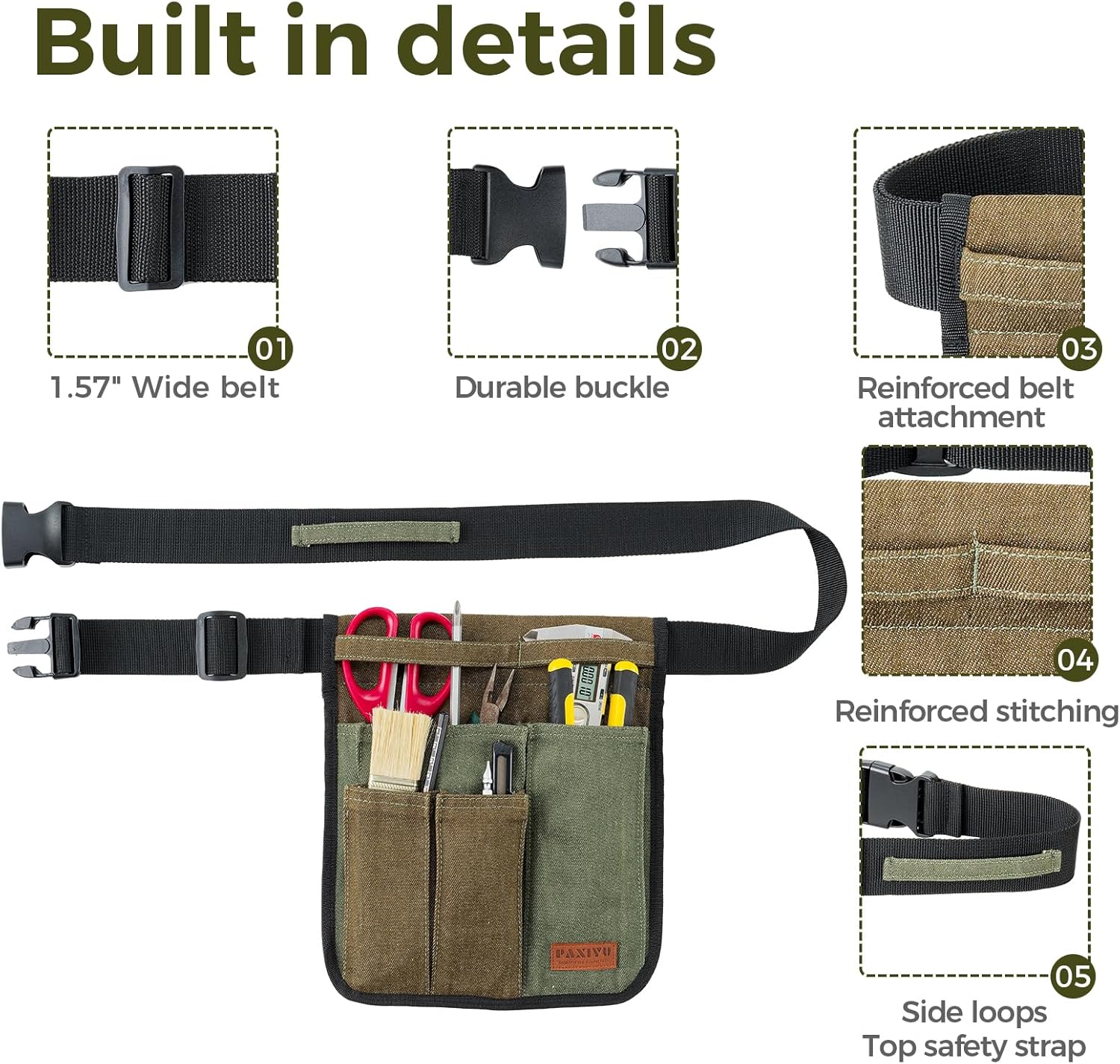 Garden Tool Belt for Men & Women, Denim Slim 4-Pocket Adjustable Garden Apron - Lightweight Utility Belt for Gardening, DIY, Carpenter, Painting, Seamstress, and Crafting Tool Pouch (Green)