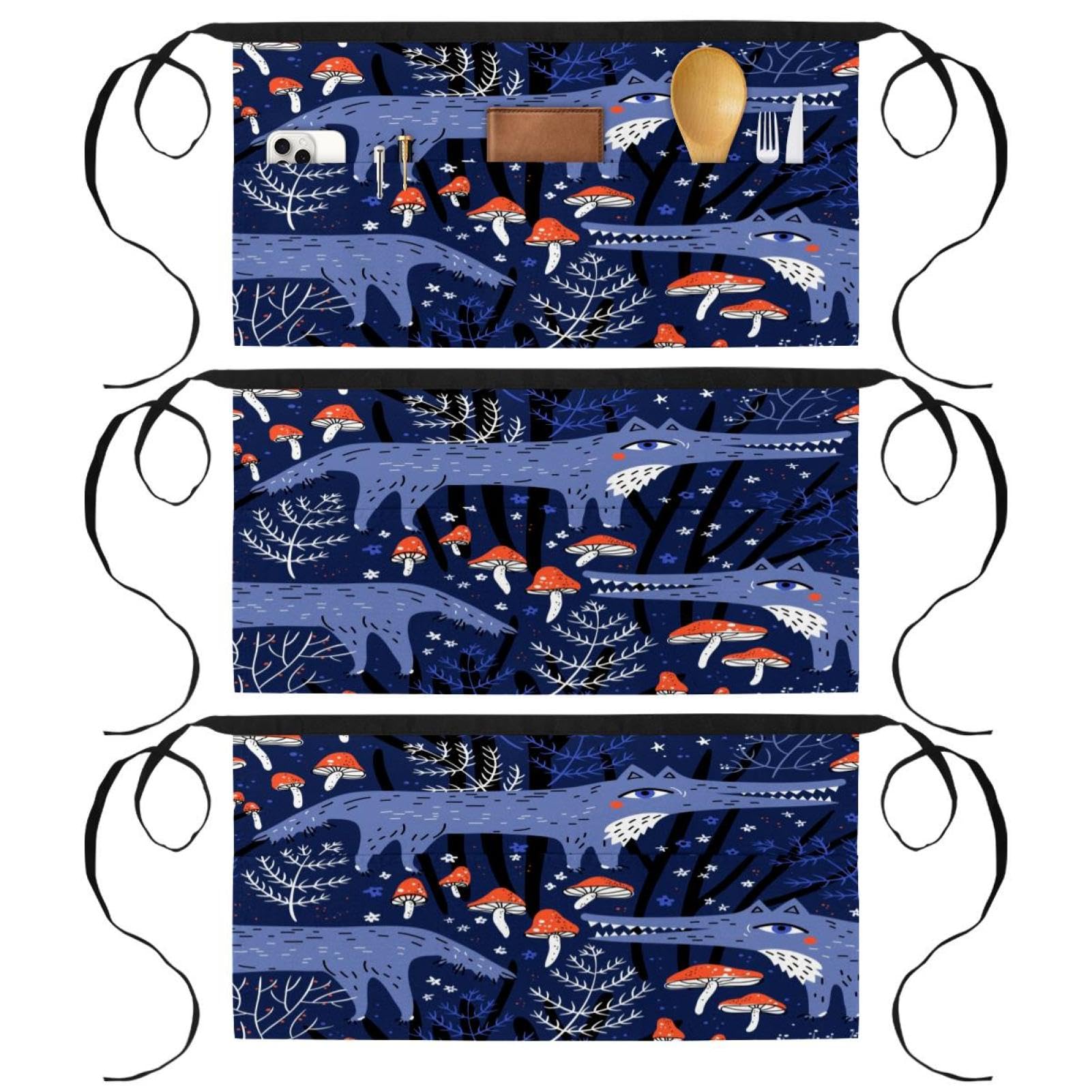 Lot de 3 tabliers courts de chef multicolores avec poches pour travail de bar - 8