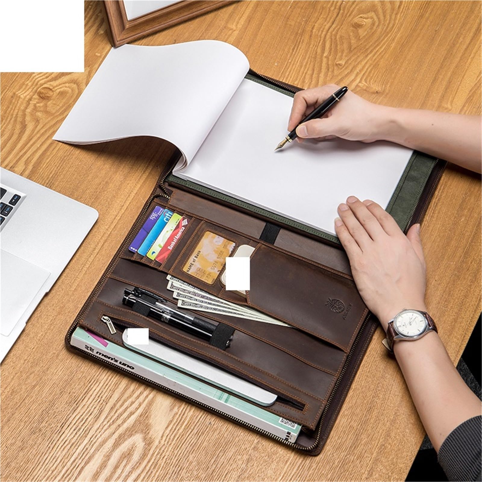 Dokumententasche Aus Leder Multifunktions A4 Leder Padfolio Portfolio Männer Datei Ordner Telefon Dokument Halter Organizer