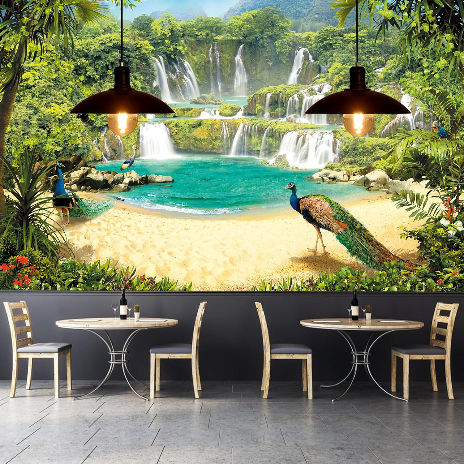 Papier peint autocollant 3D cascade paon grand papier peint mural salon