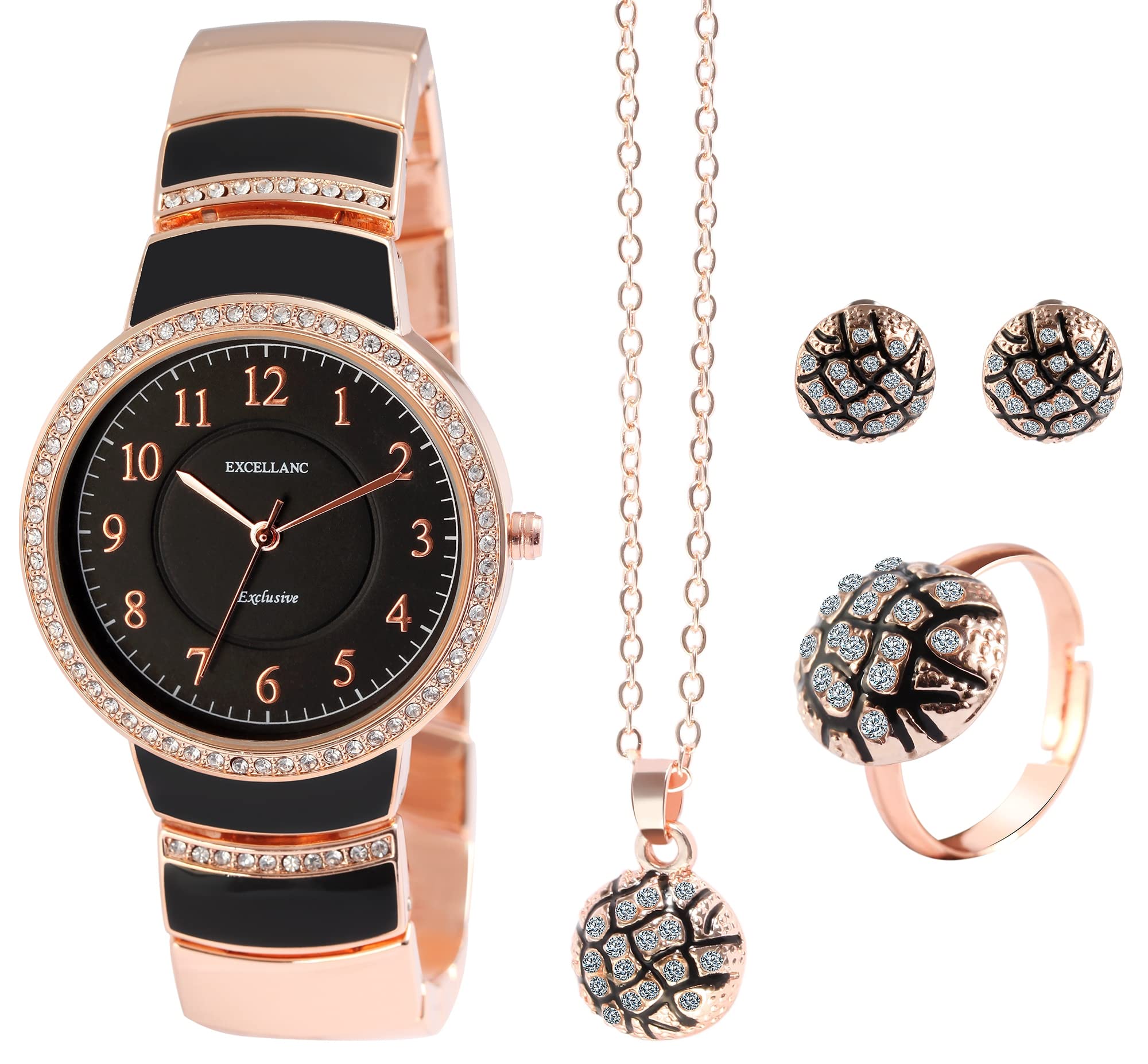 Excellanc Set regalo – Orologio da donna catena ciondolo anello orecchini 1800222, Metallo