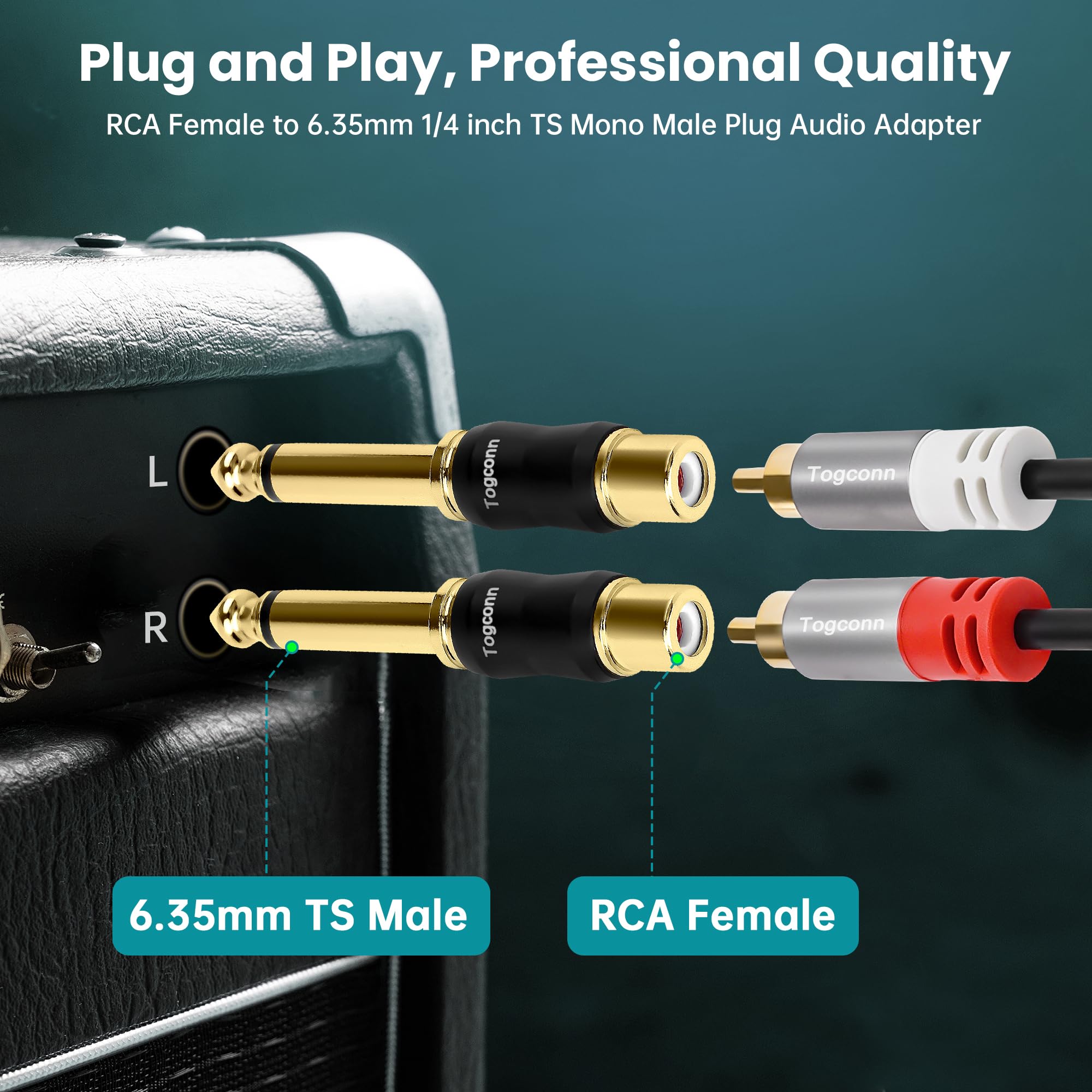 Adattatore Audio 6,35 Mm Maschio A Femmina RCA,Adattatore Audio RCA