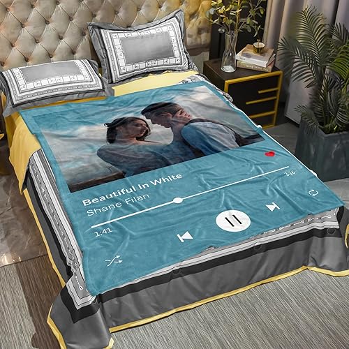Miniatura 3 de Manta de fotos personalizada, manta musical con foto personalizada y estilo de canción favorita, mantas de imagen personalizadas para familiares,