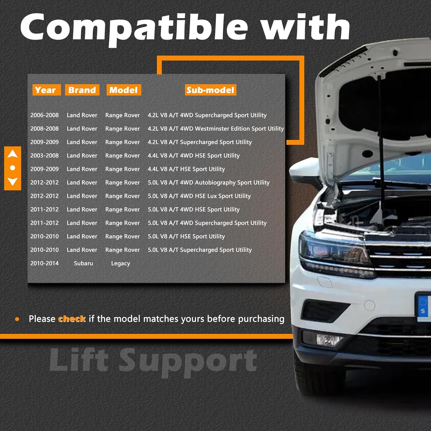 2 Pcs 11.58 in Liftgate Trunk Struts Lift Supports Compatible with Land Rover Range Rover 03-12 / Subaru Legacy 10-14 Shock Gas Spring Cylinder Rear Back Tailgate Hatch Replaces BKK760010