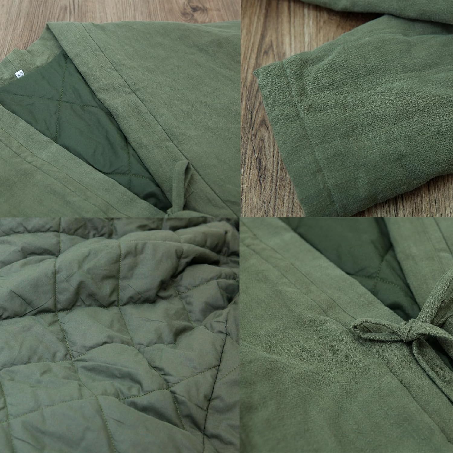 Ystylee Womens Kimono Hanten Jacket Cotton Linen Warm Quilted Loose Mid-Length Long Winter Coat