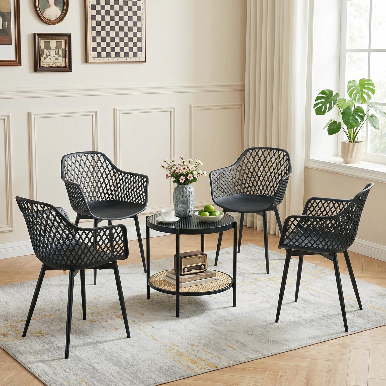 buybyroom Chaise Salle a Manger Lot de 4, Chaise Ergonomique, Chaise de Cuisine avec Accoudoir, Convient pour la Salle à Manger, Le Salon, la Cuisine et la Chambre, Noir