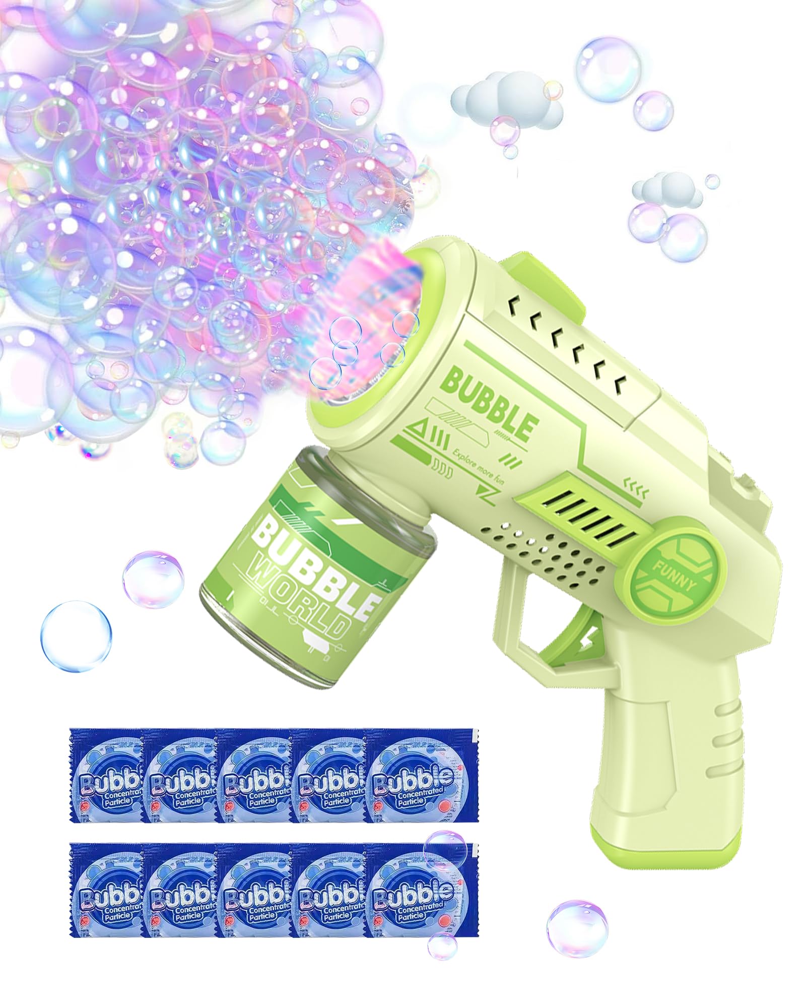 Kids Bubble Machine Gun with 10 Pieces Bubble Solution, 6000+ Bubbles/Min Automatic Bubble Maker LED Lights, Leakproof Bubble Gun for Ages 3-12, Bubble Blower in Party/Beach/Birthday/Wedding…