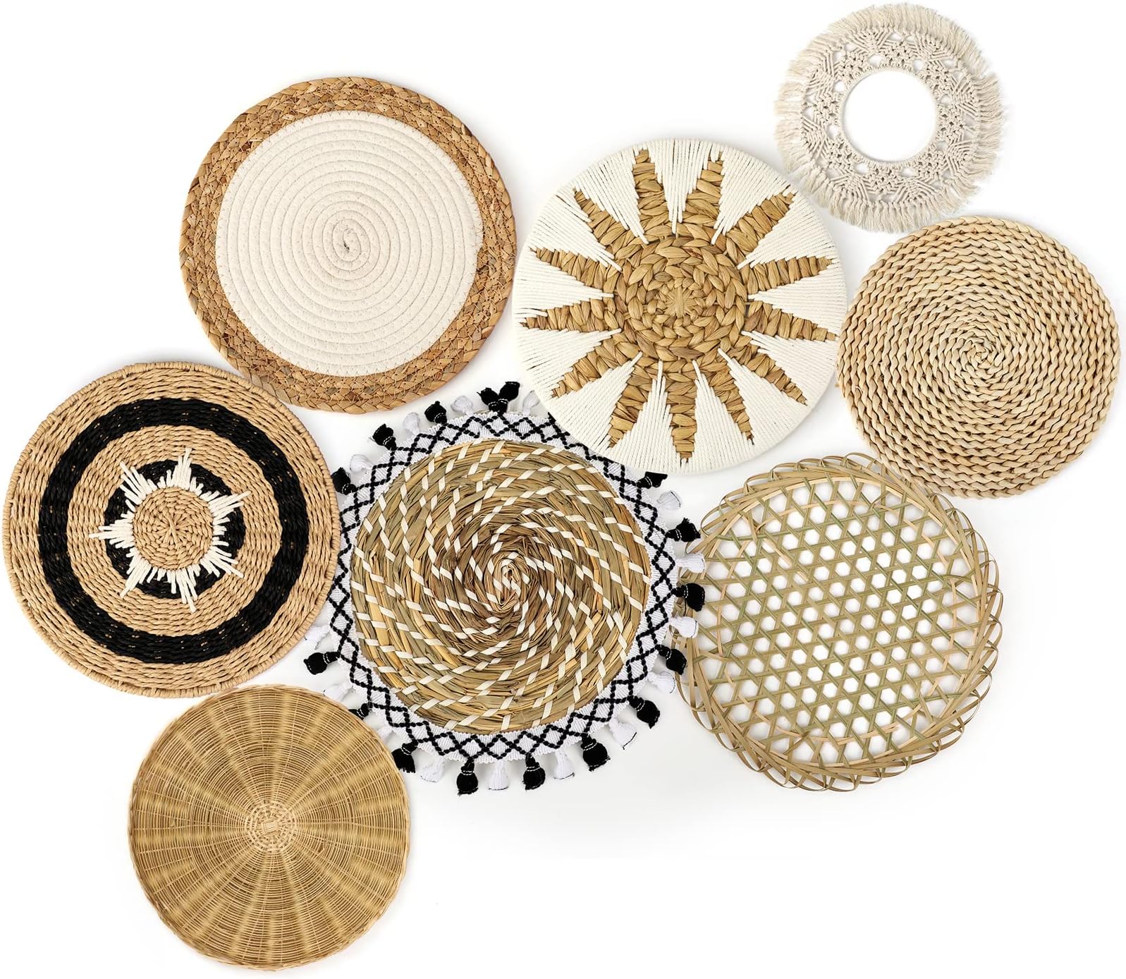 Glenmal Set of 13 Boho Wall Basket Decor Woven Rattan