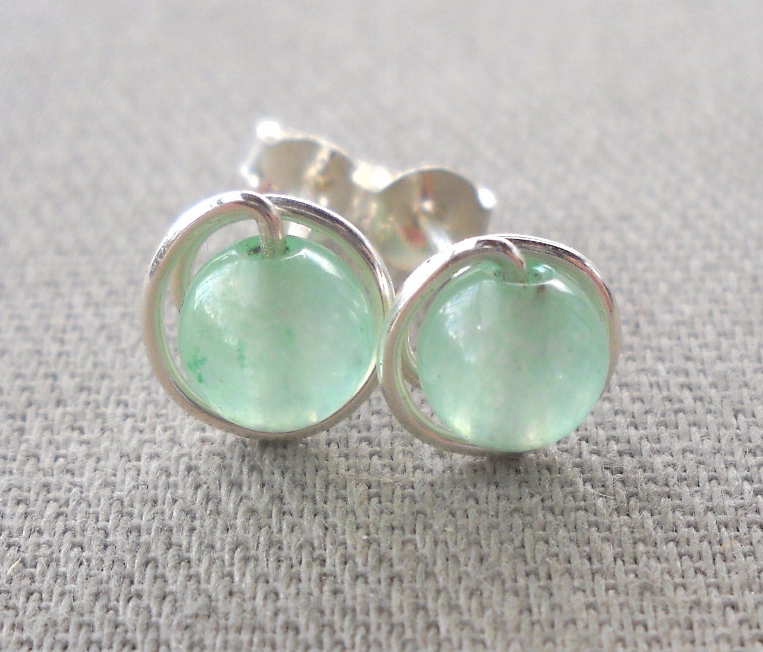 Light Green Jade Stud Earrings,925 Sterling Silver
