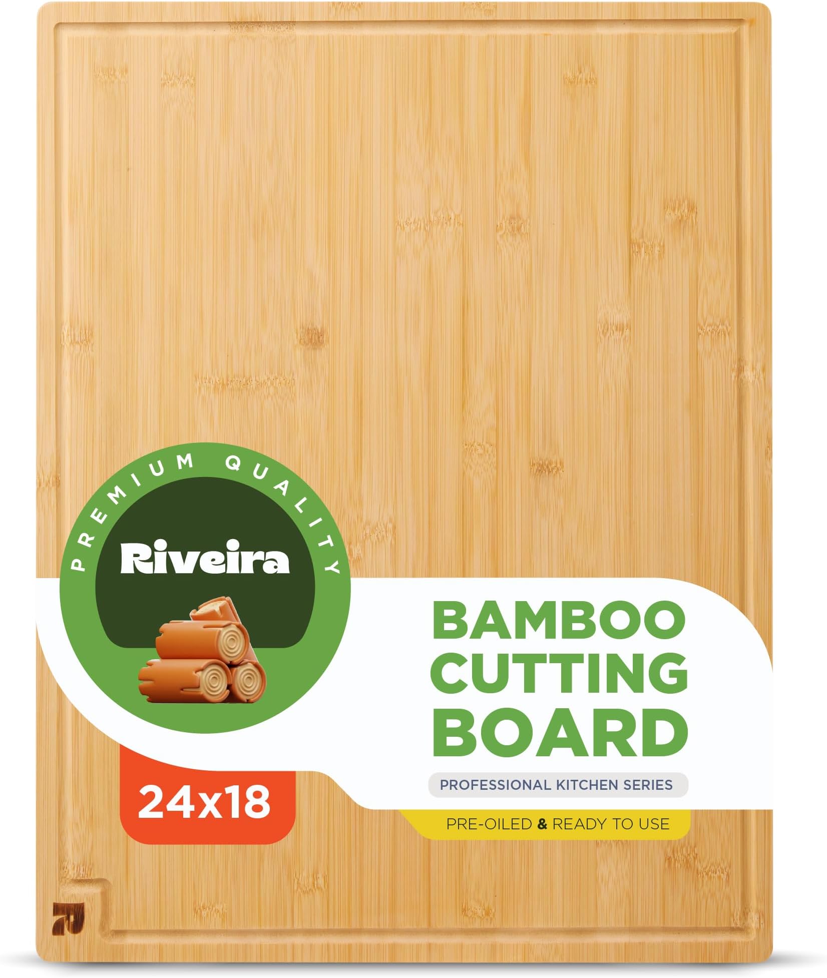 Riveira White Bamboo Wood Cutting Board – Gourmet Bamboo Grandeur: 24 x 18 Wooden Cutting Board – Wooden Cutting Boards For Kitchen Decorative – Innovative Juice Grooves Wooden Chopping Board