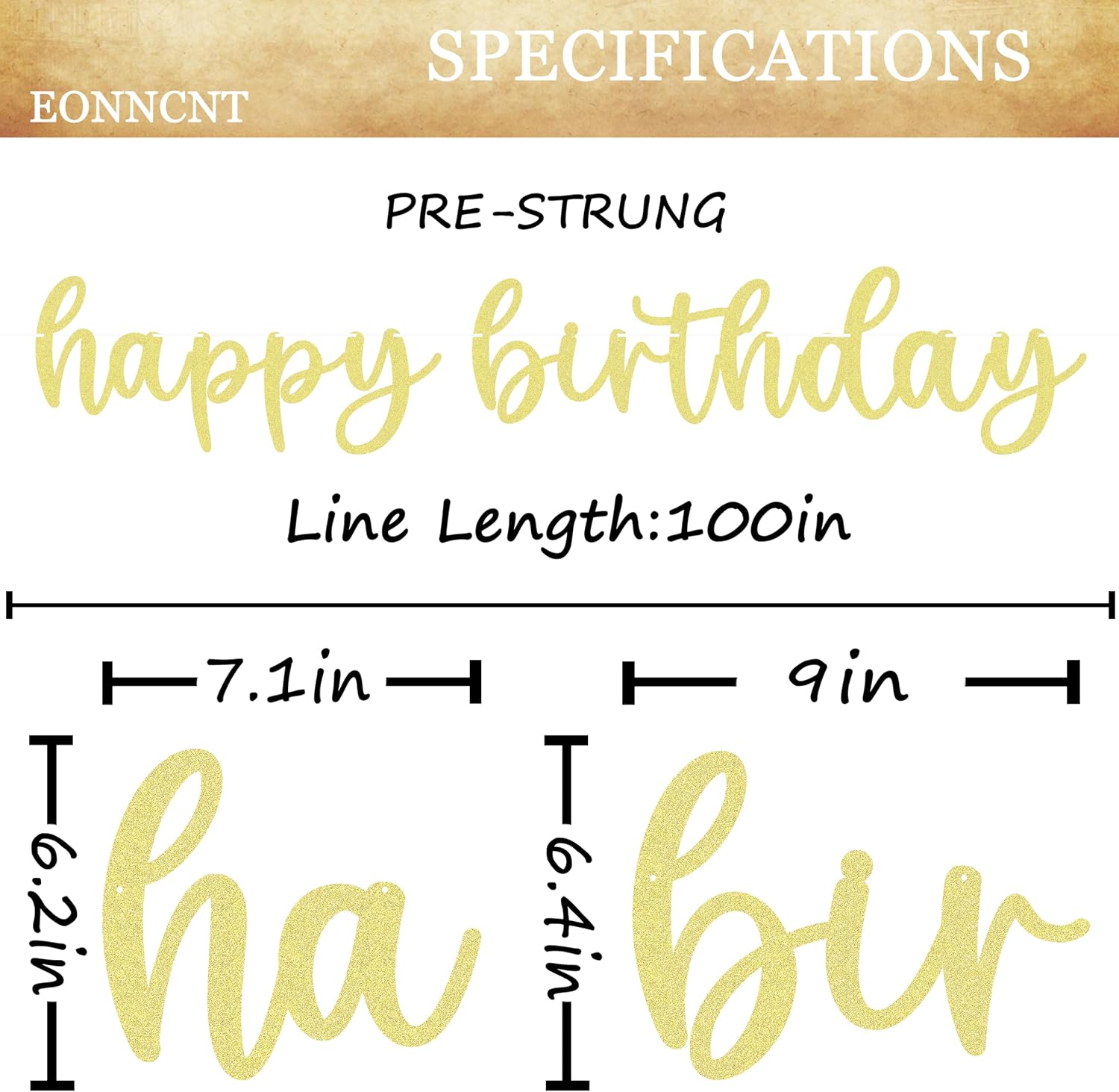 Pre-strung Happy Birthday Banner - Gold Glitter Birthday Party Decorations & Decor for Boys, Girls, Men or Women, Photo Booth Props image 3