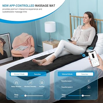COMFIER Full Body Massage Mat with Heat & Vibration - 10 Motors, App Control, Movable Shiatsu Neck Pillow & 4 Heating Pads for Neck, Shoulders, Back, Black