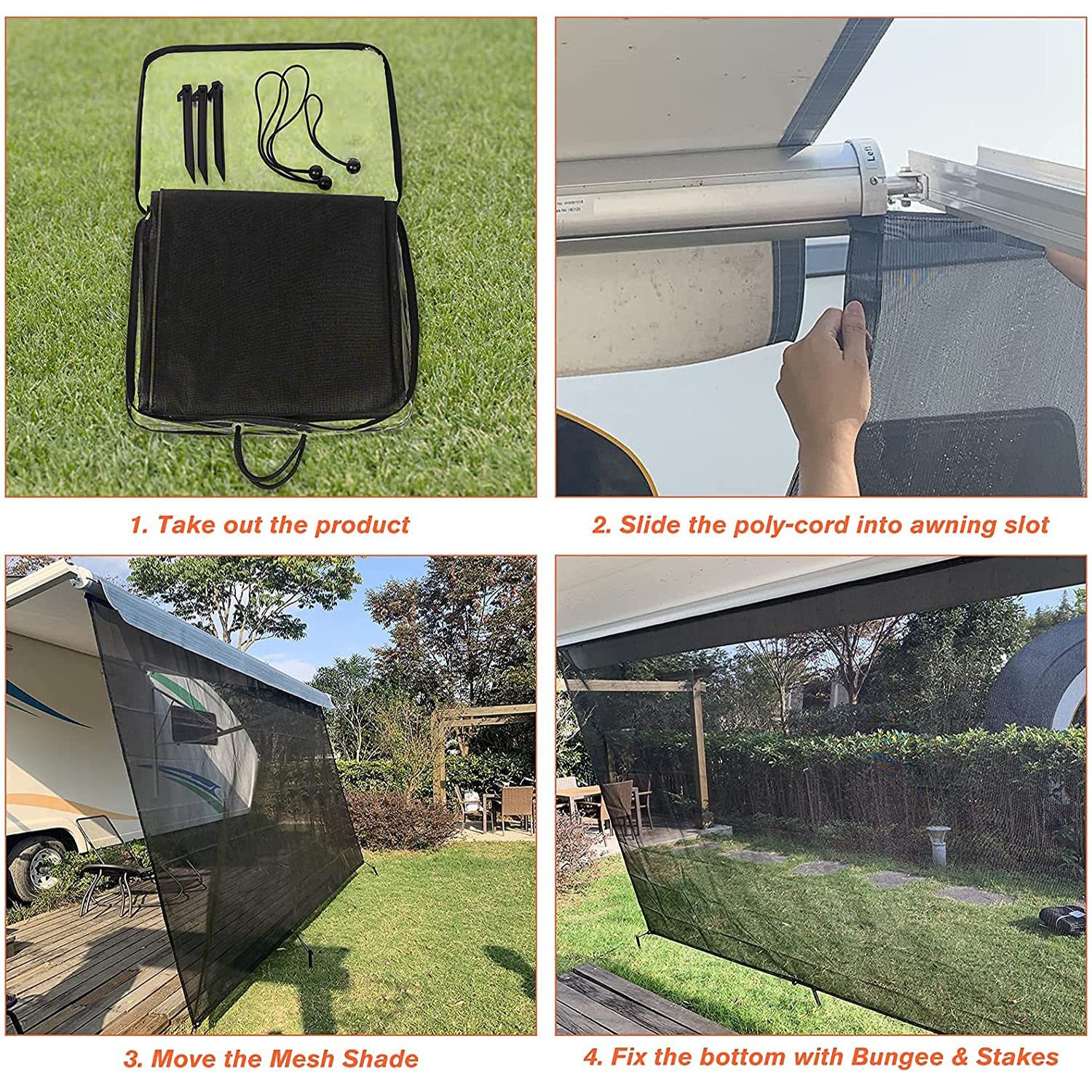 PACEWALKER Wohnmobil View Blocker Sonnenschutz,Vorderwand für Markise,2.45 m x 3.75 m Universeller RV Markisen Sichtschutz Vorderwand Bildschirm mit kompletten Kits