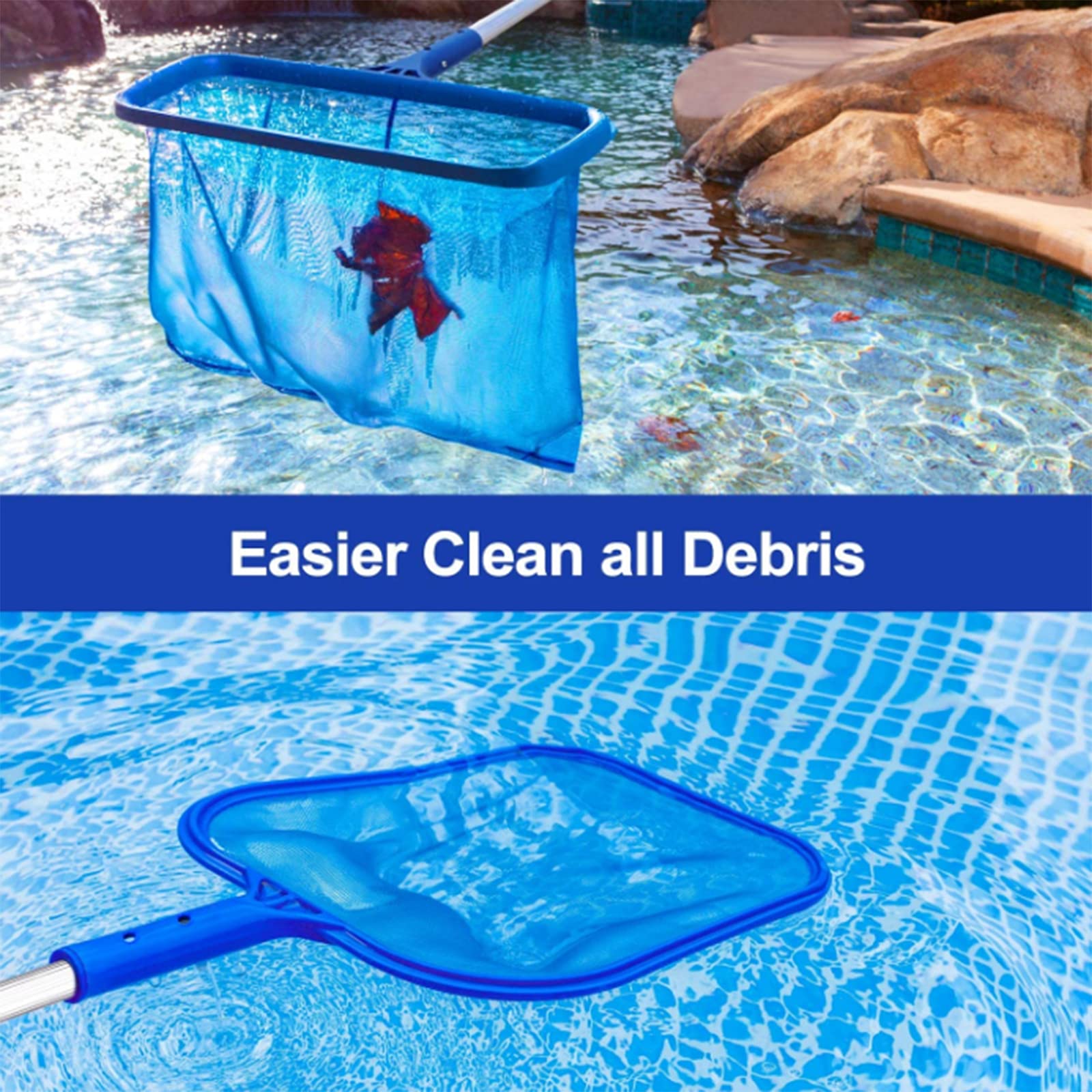 Kit per Piscina Asta per Retino, Retina Raccogli Foglie Pool Mesh Net Net Cleaning Tool, con Asta Lunga 122cm Asta Telescopica