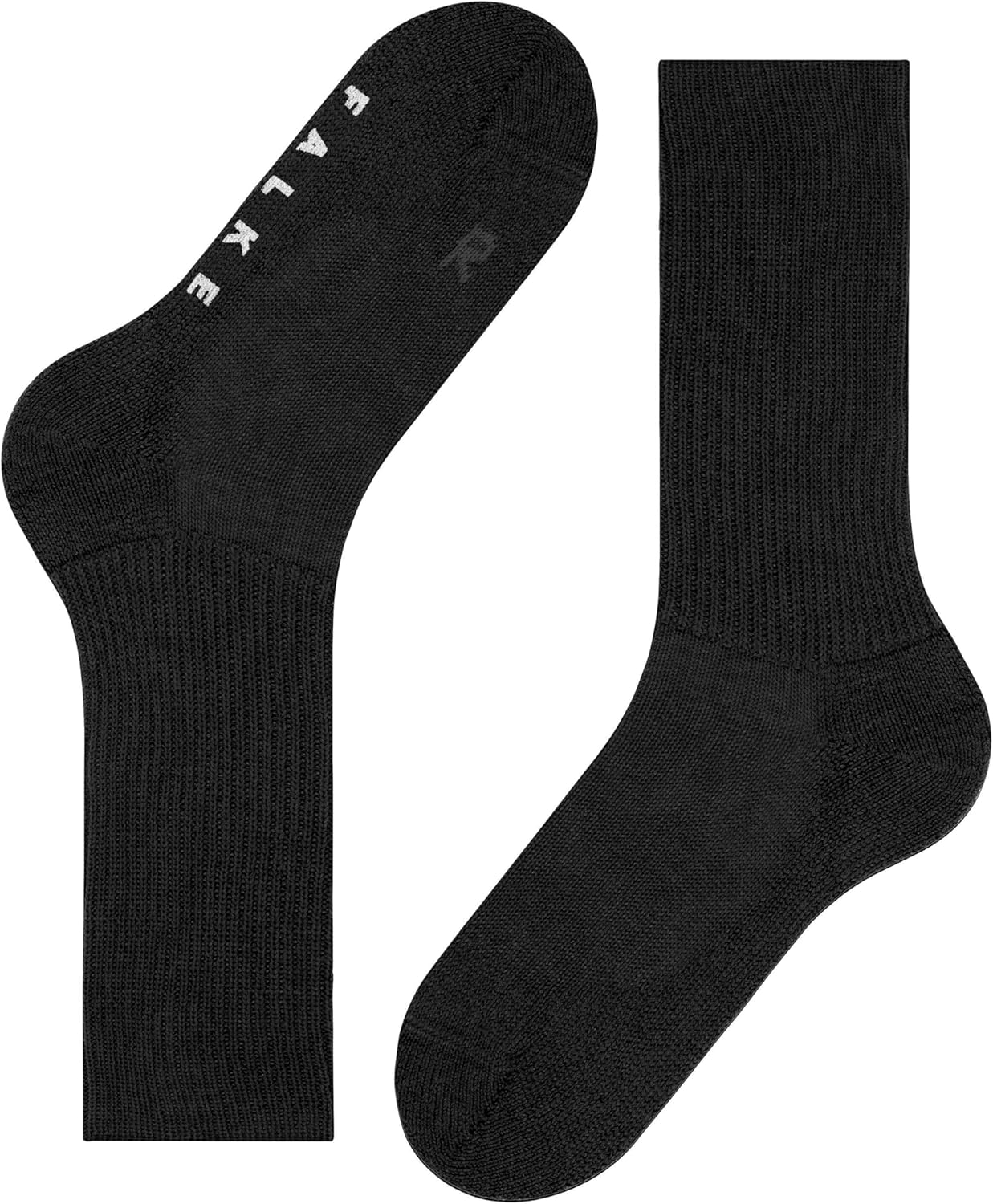 FALKE Unisex Walkie Ergo Socks, Crew Length, Thick Sole, Hiking Sock, Breathable, Moisture-Wicking, Merino Wool, Black (Black 3000), 9-10, 1 Pair