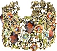 Alilang Antique Hollow Vintage Floral Topaz Crystal Rhinestone Flower Garden Bracelet Bangle Cuff