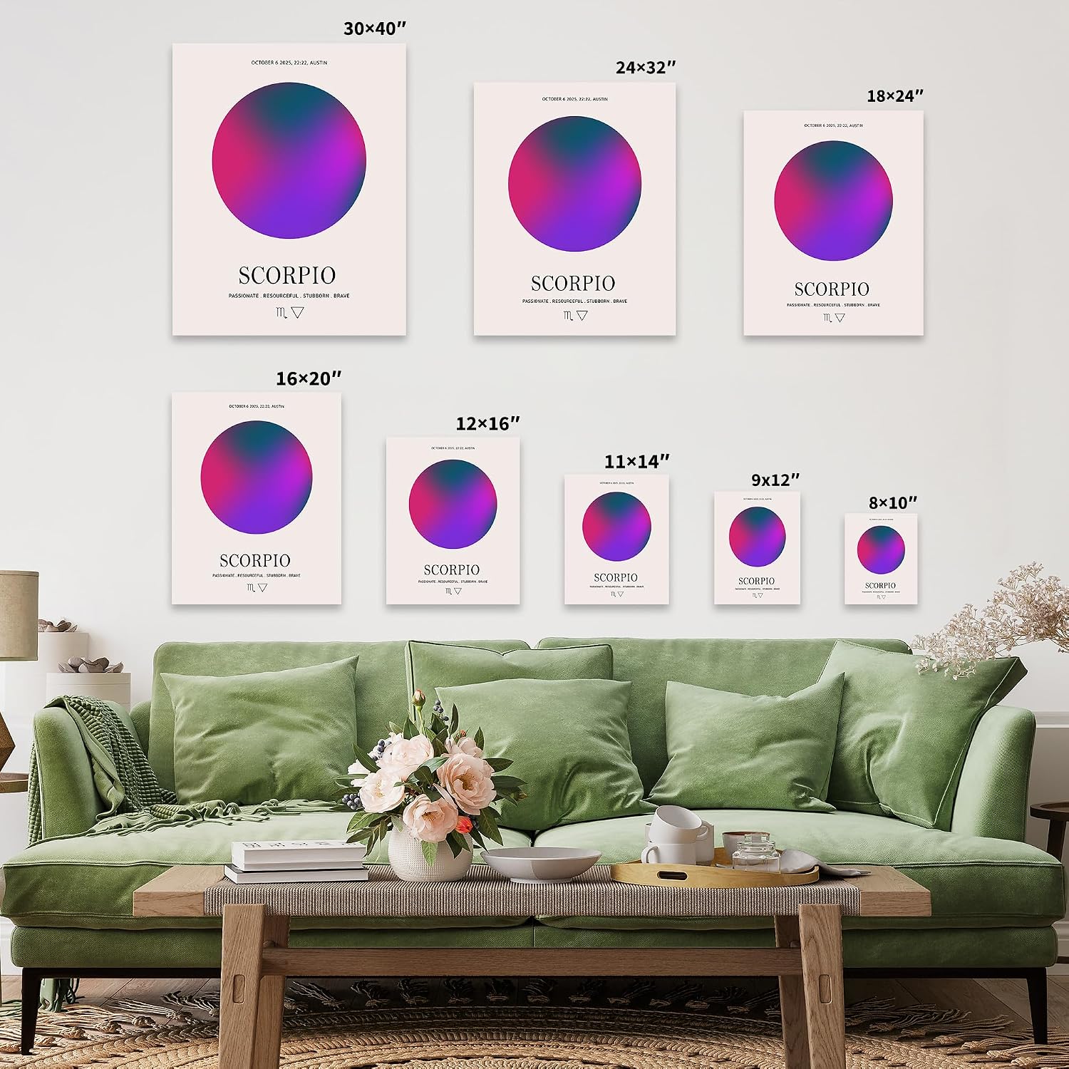 Poster Master Personalized Scorpio Print, Customized Zodiac Aura Poster and Canvas, Star Sign Art, Gift for Family, Loved Ones, Friends, Available in 8x10 to 30x40