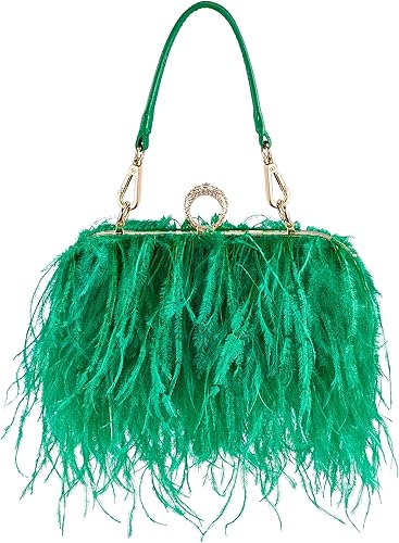 Bolso de mano de plumas de avestruz para mujer, bolso de mano de plumas para boda, aniversario y fiesta