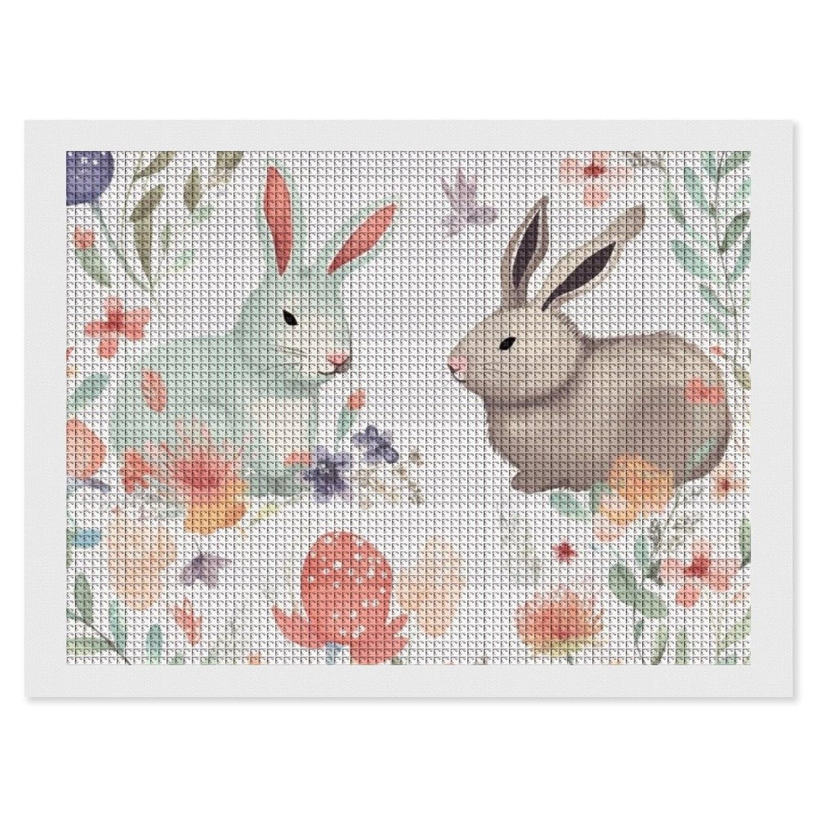 Flowers Bunnies Birds Diamond Art Kits for Adults, DIY 5D Diamonds Painting Kits for Beginner, Round Full Drill Diamond Dots Painting, 12"x16" Diamonds Pictures Gem Art and Crafts Wall Decor