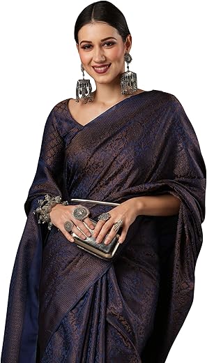 AKHILAM Women’s Woven Design Zari Work Banarasi Silk Saree With Unstitched Blouse Piece
