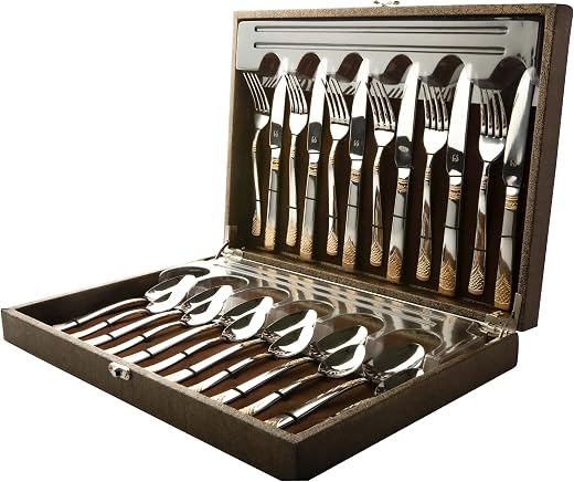 FnS August Premium Stainless Steel Cutlery Set 24-Piece (6 Dinner Spoons, 6 Dinner Forks, 6 Tea Spoons &amp; 6 Dinner Knives)