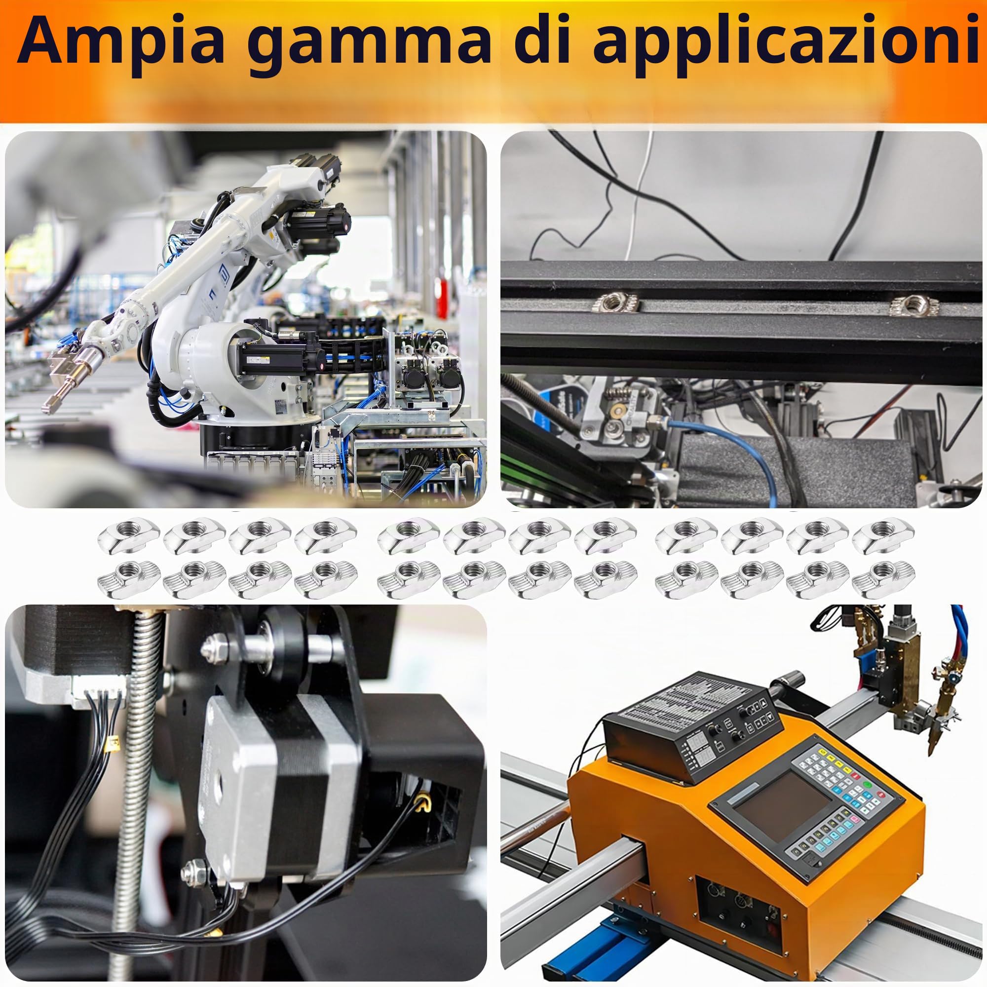 laeeyin 60 pezzi per scanalature M6 in acciaio al carbonio, dadi a T, dadi a martello, per profilo in alluminio, scanalatura di estrusione (EU30-M6-15,5X8)