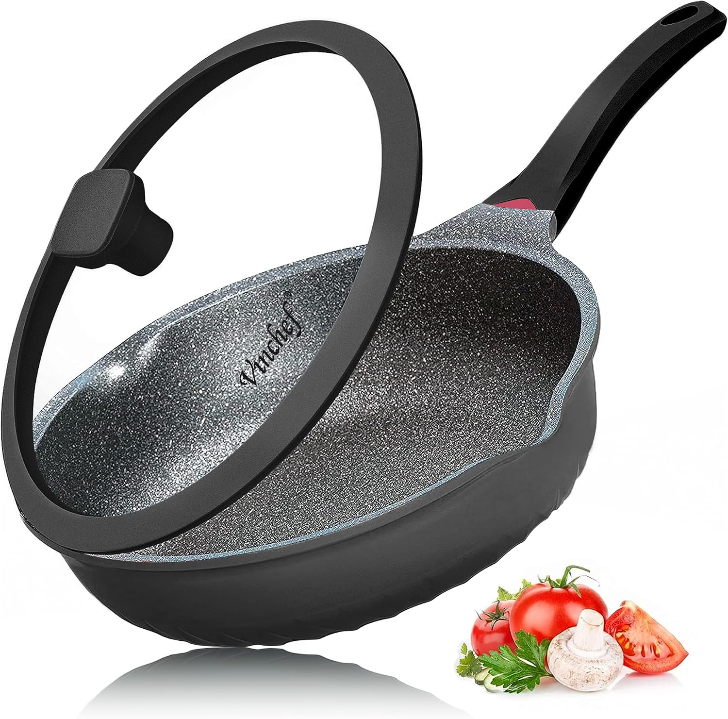 Vinchef 12.5Inch Black Deep Nonstick Skillet