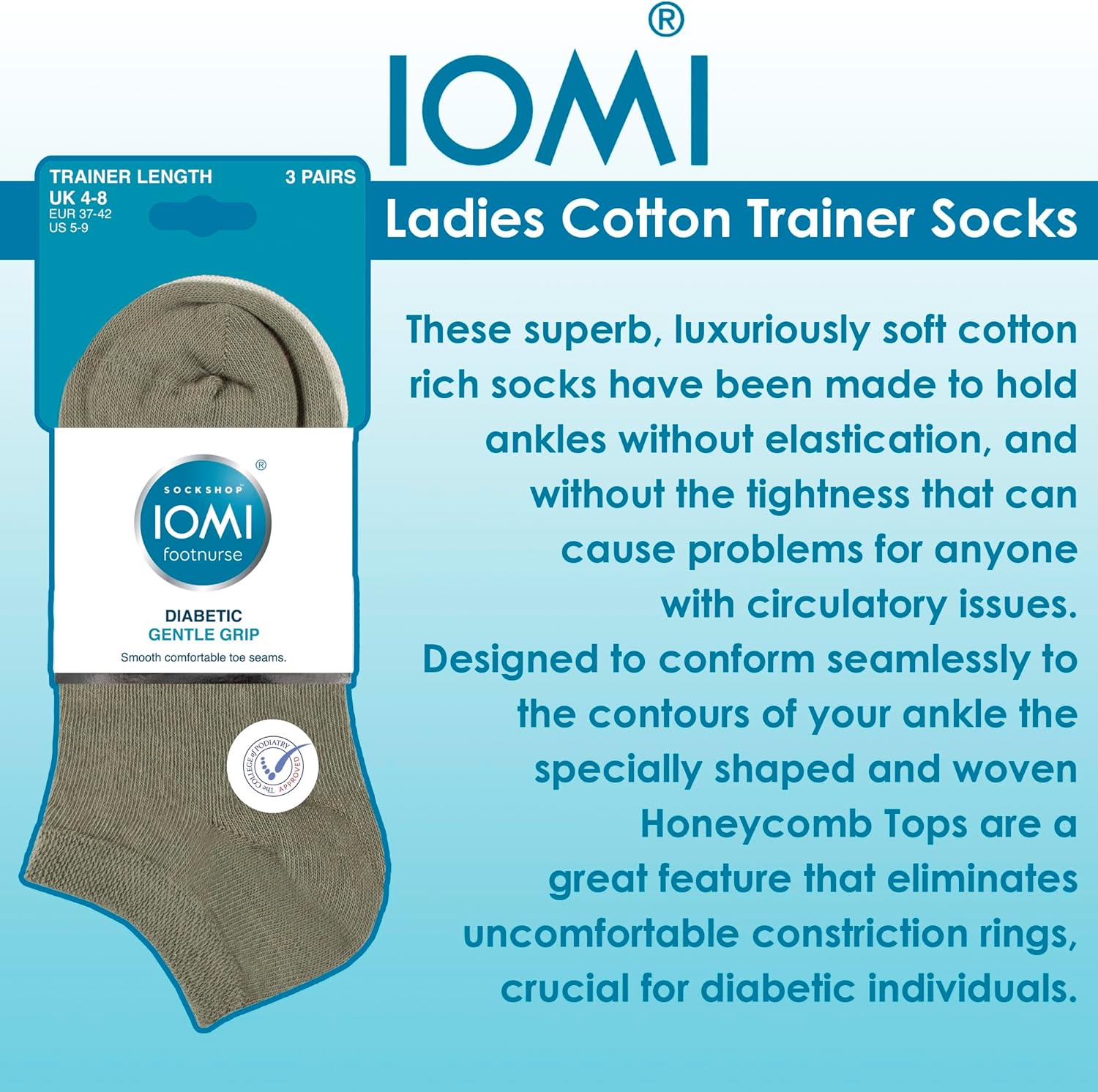 IOMI 6 Pack Womens Diabetic Sneaker Socks Extra Wide Non Binding Ankle Socks